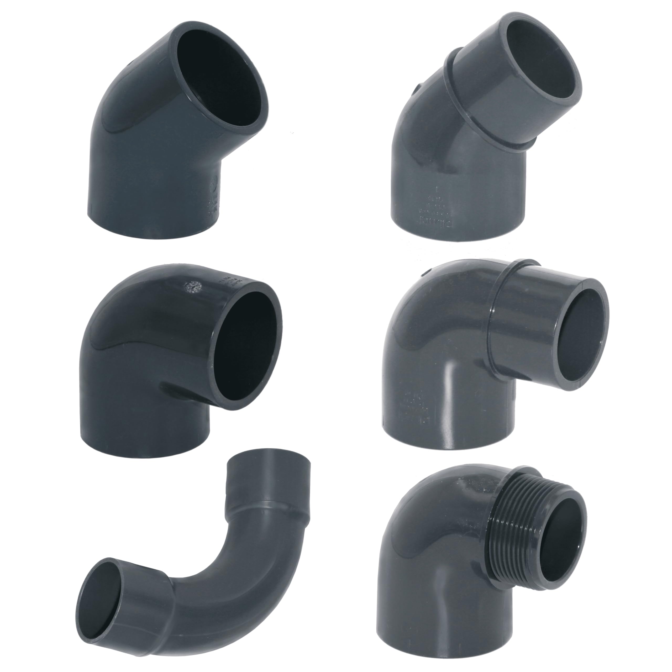 HAF® 10 x PVC Fittings arco 90° con 2 manguitos adhesivos de 50 mm – Conector de PVC gris para tuberías, conexiones de tuberías, tuberías de piscina y mucho más...| Calidad: fabricado en Europa