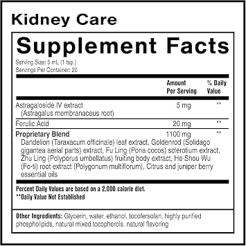 Quicksilver Scientific Kidney Care, Zhu Ling, Goldenrod, 3.38oz / 100ml | Kidney Cleanse and Lymphatic Drainage Support, Astragaloside IV Extract, Zhu Ling, Goldenrod, Renal Support, Lymphatic Health