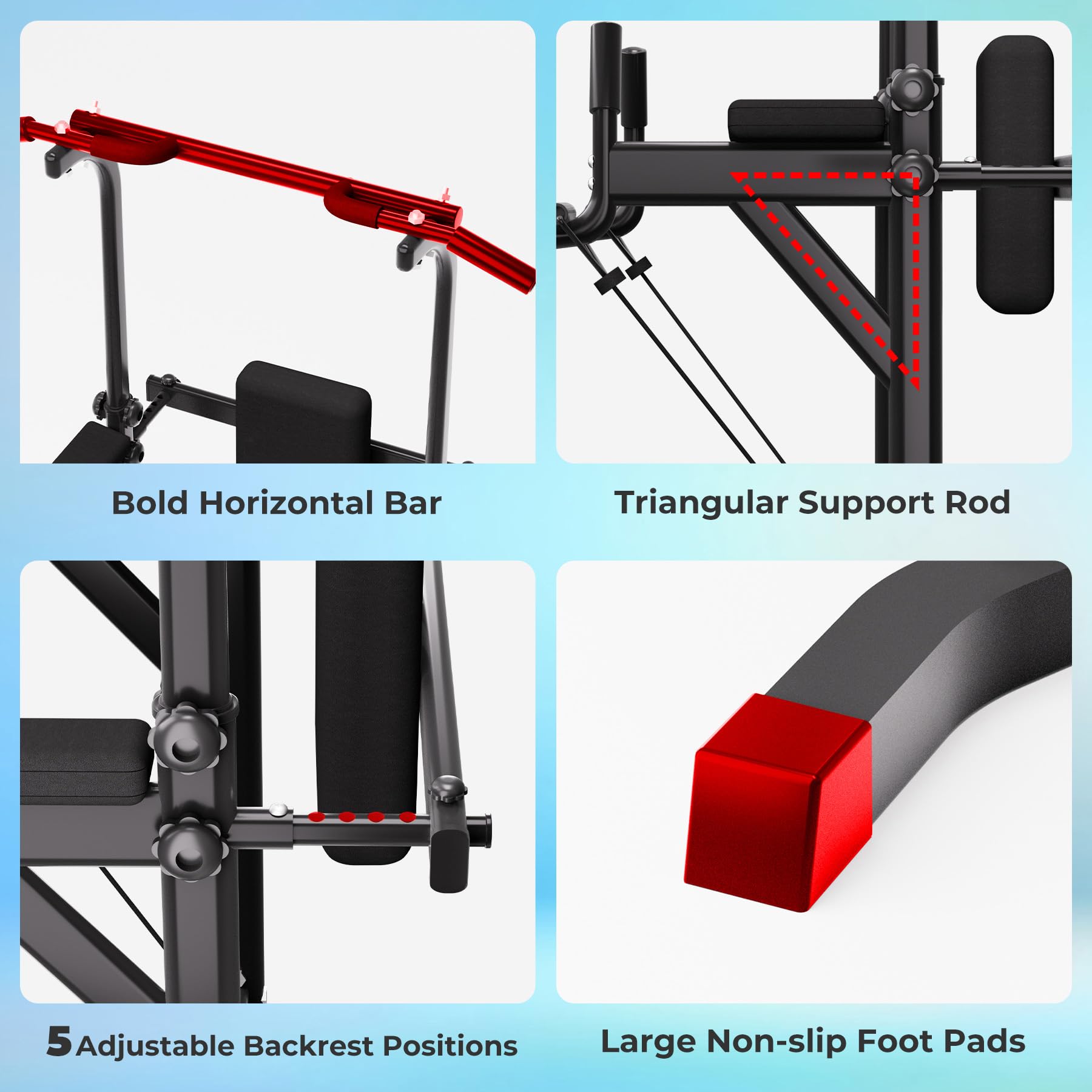 Power Tower - Estación de dominadas, barra de dominadas, torre de ejercicio, estación de dominadas ajustable para gimnasio en casa, equipo de entrenamiento de fuerza multifunción con respaldo y