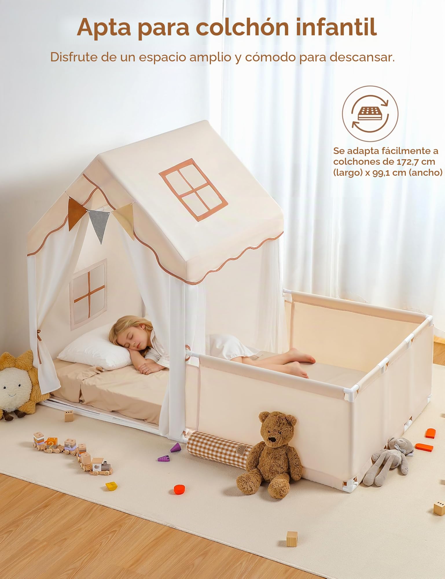Besrey Casita Infantil 2 en 1 - Tienda de Campaña para Niños con Parque de Juegos, Espacio Grande para 4-5 Niños, Incluye Luces, Banderines y Alfombra, Ideal para Interiores y Exteriores