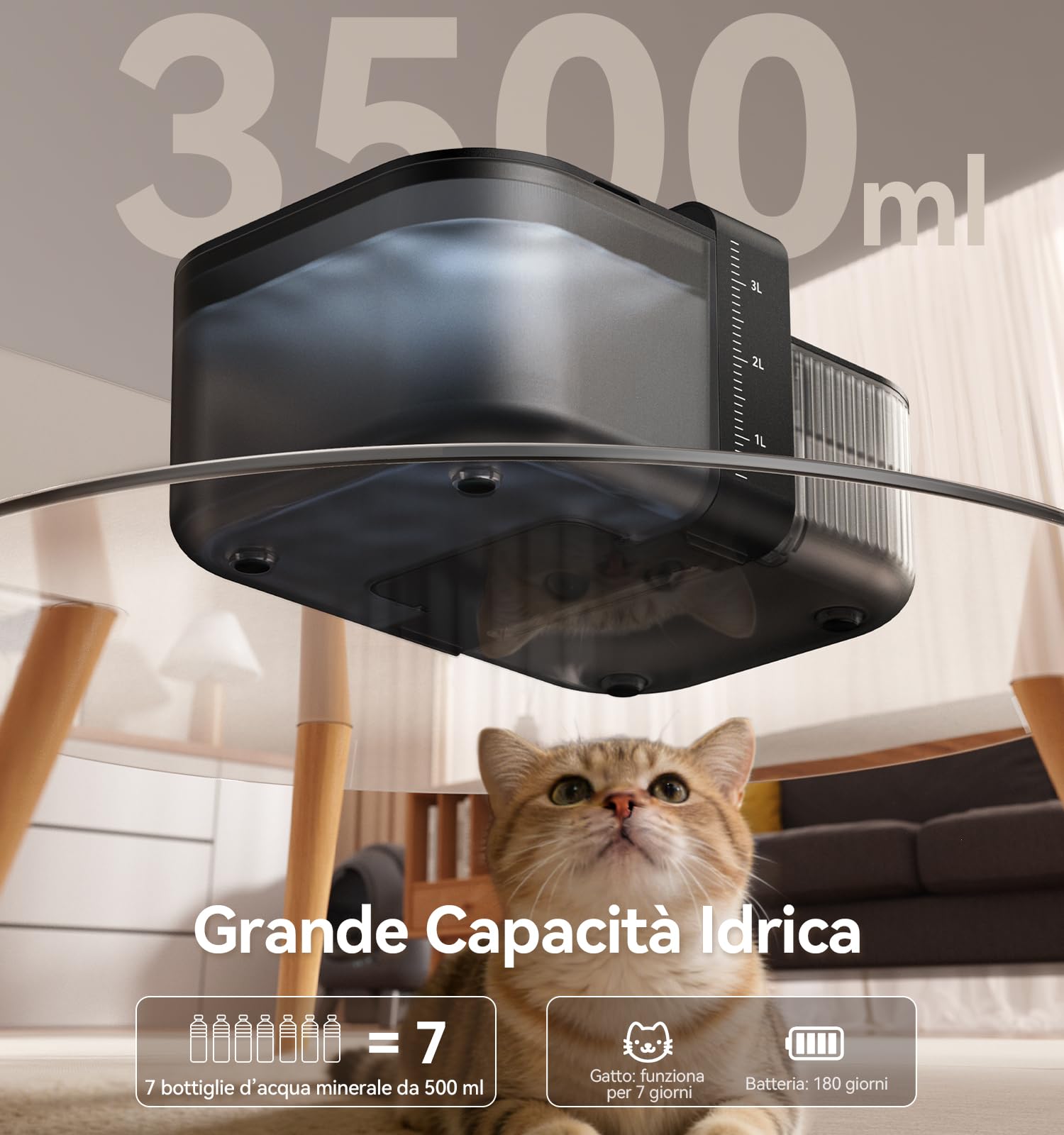 FEELNEEDY Fontanalla per Gatti senza Fili e senza Filtro con Pila 3000mAh | 3,5L Fontana per gatti senza Fili con Separazione Tra Acqua Pulita e Acqua Usata, Ciotola in Acciaio Inossidabile