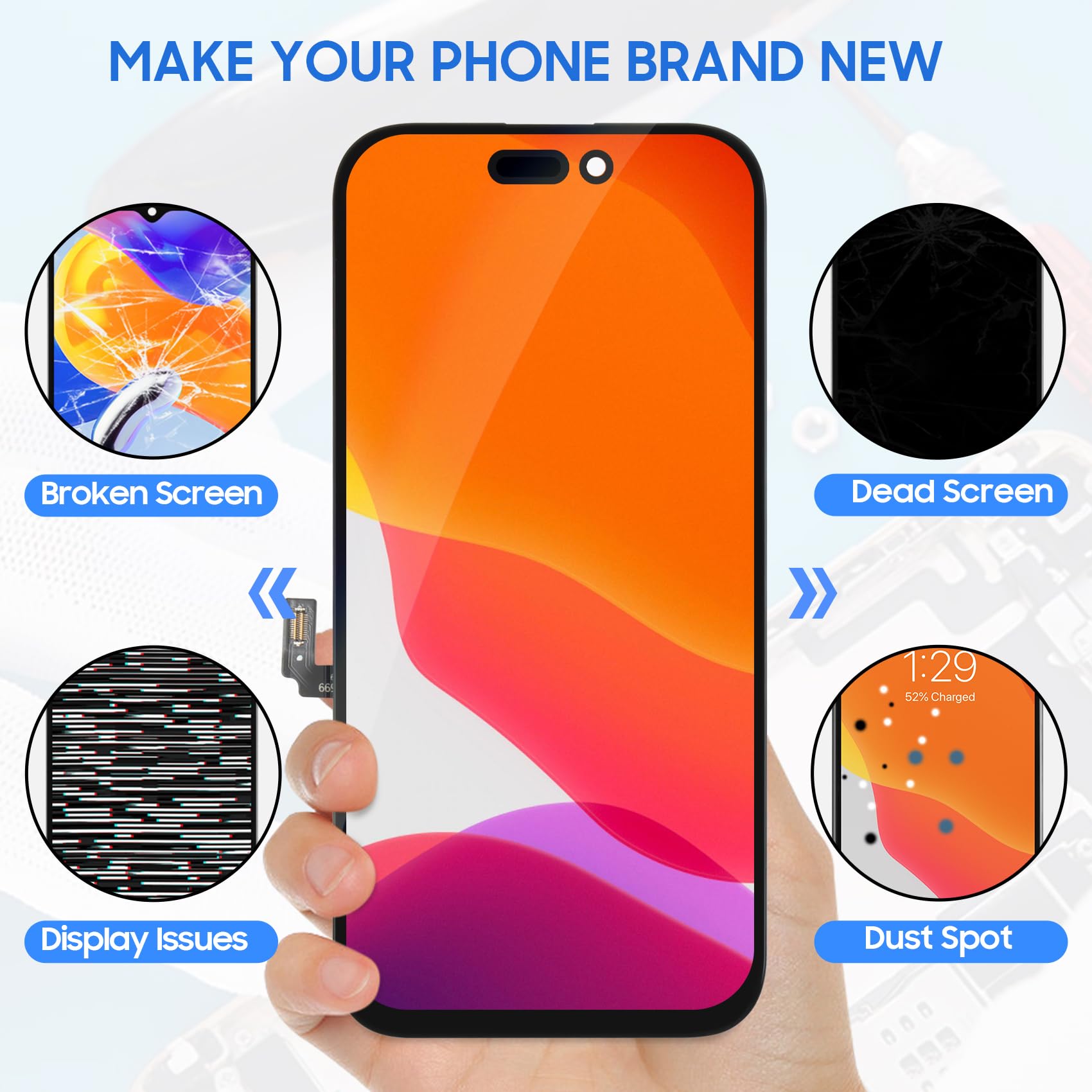LADYSON INCELL LCD Bildschirm für iPhone 16 Bildschirm Ersatz, 6,1 Zoll FHD für iPhone 16 LCD Display Touch Digitizer Bildschirm Montage mit Werkzeug Set Panzerglas (für A3287, A3081, A3286, A3288)