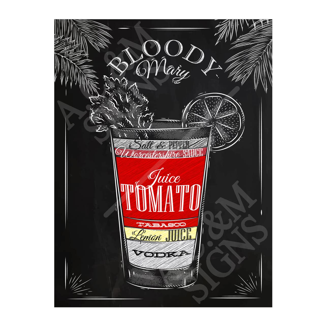 Bloody Mary Cocktail Sign Metal Plaque, 8x6in 5198