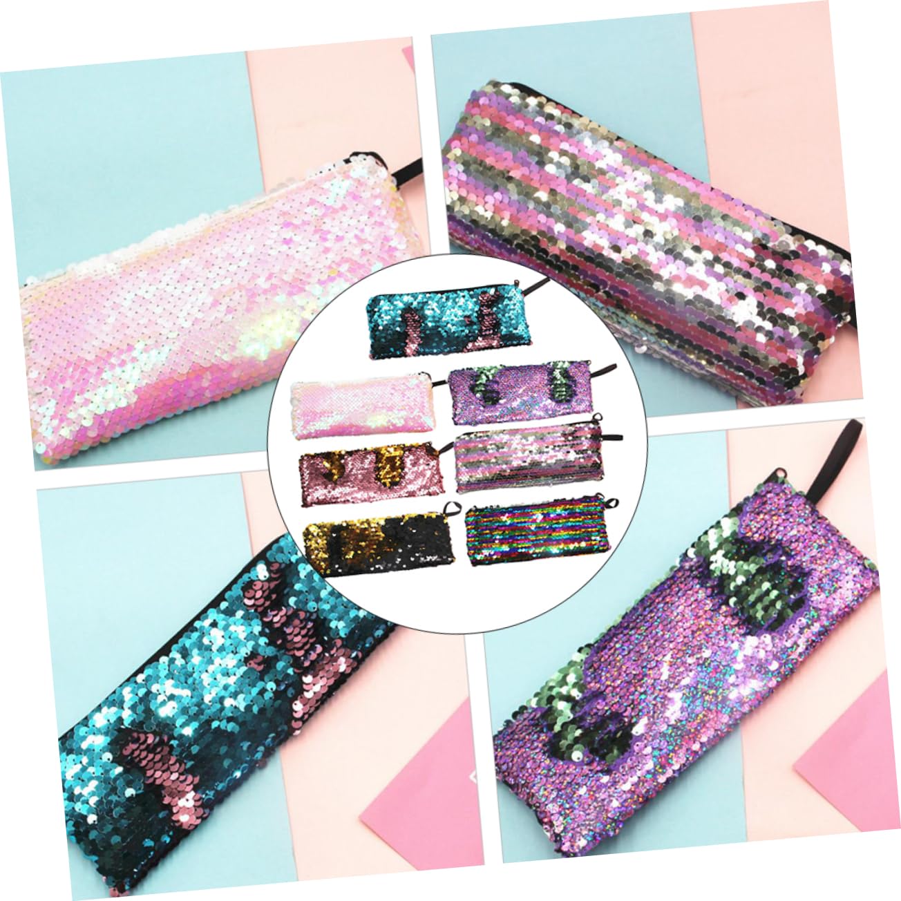 Operitacx 21pezzi Astuccio Tema Sirena Con Paillettes Zipper Rinforzato Per Scuola Portaoggetti Versatile e Pratico Per Penne e Cavi Borsa Per Cancelleria Colorata e Creativa