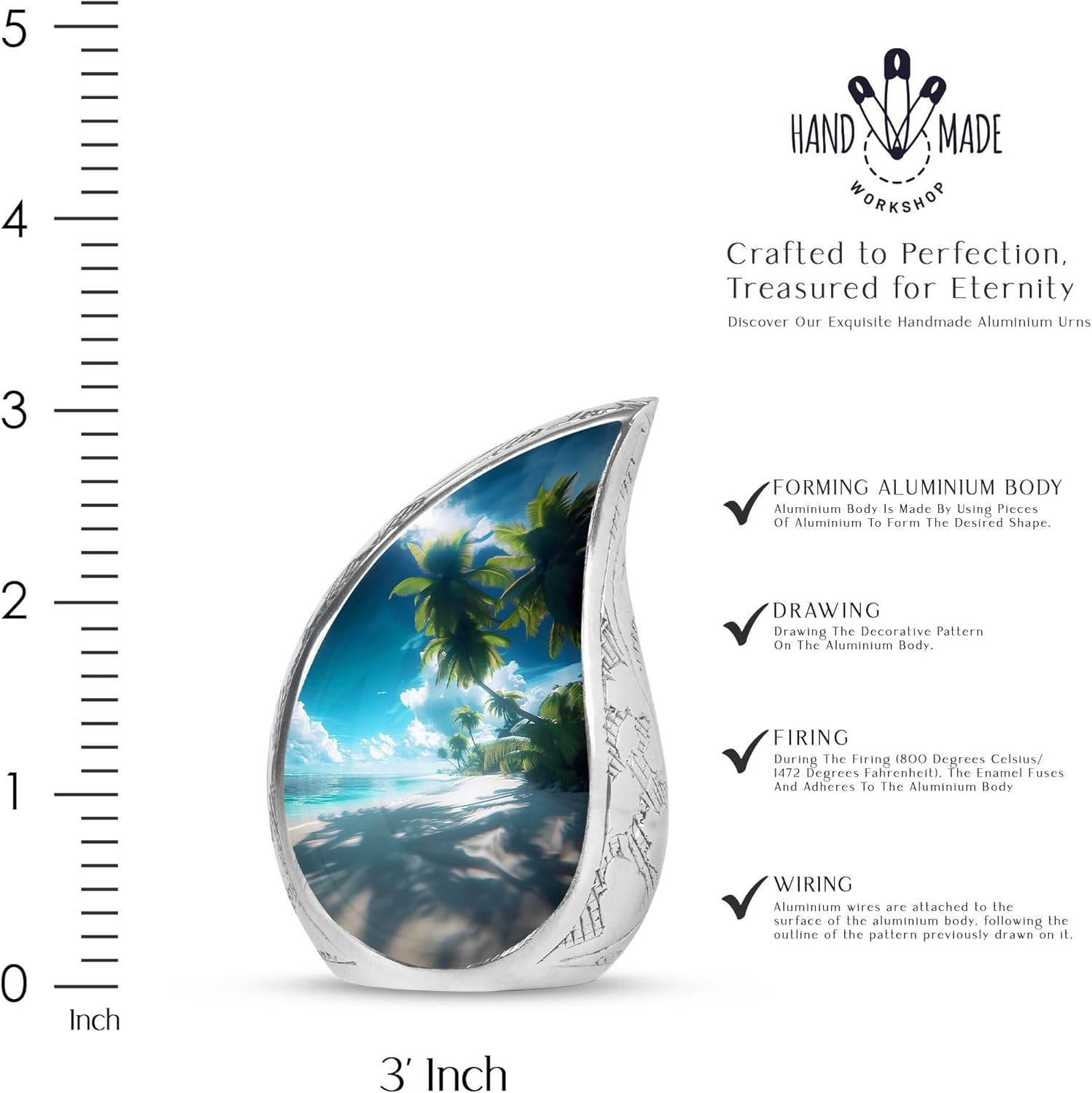 Mini Urns Beach Theme - Cremation Urns for Adult Ashes Women - Beach Keepsake Urn for Human Ashes Adult Man - Teardrop Urns for Mom and Dad (3inch)