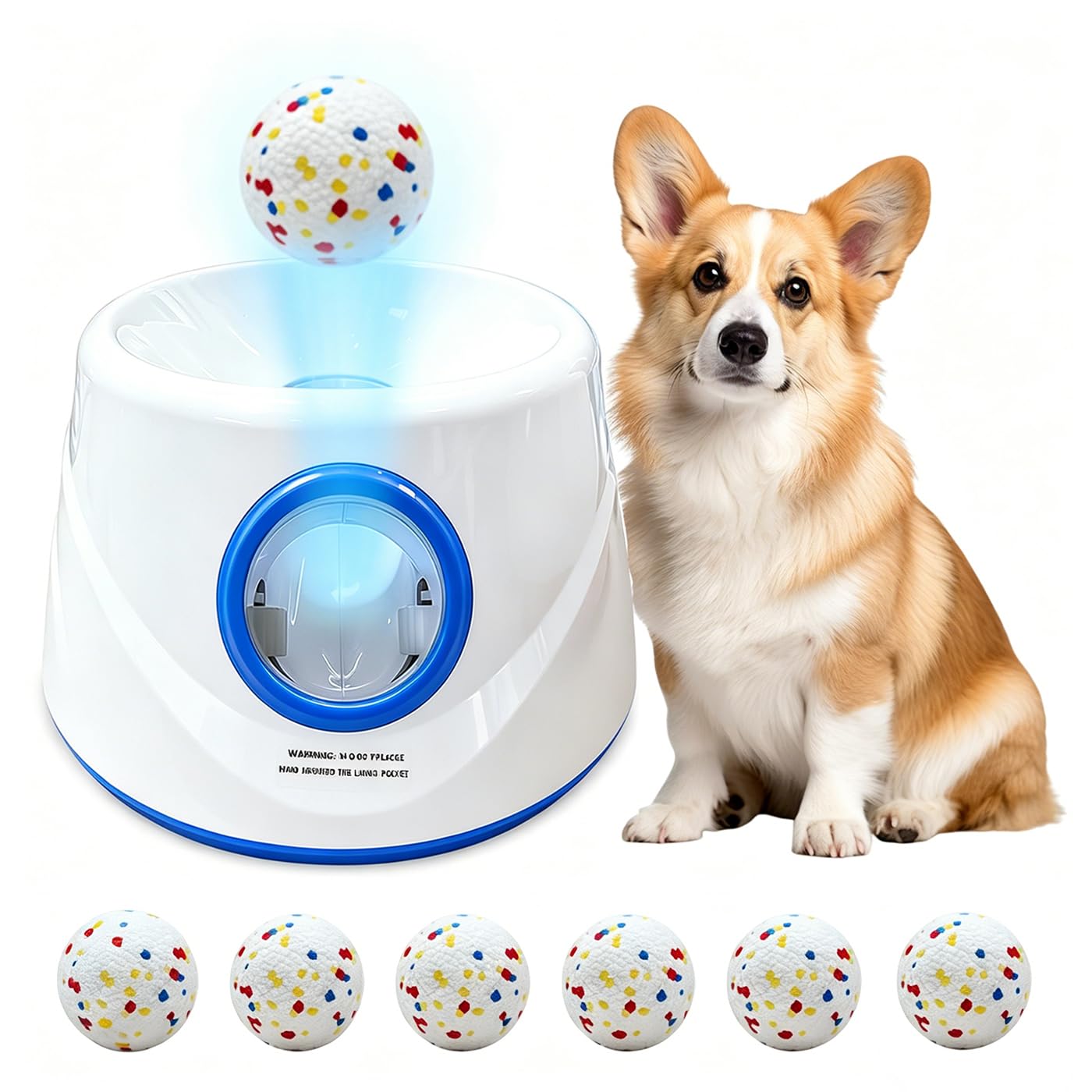 Lanciatore automatico di palline per cani con 6 palline da tennis in ETPU, lanciatore di palline per cani di piccola e media taglia, 3 distanze regolabili da 5 a 12 m, macchina per lanciare palline