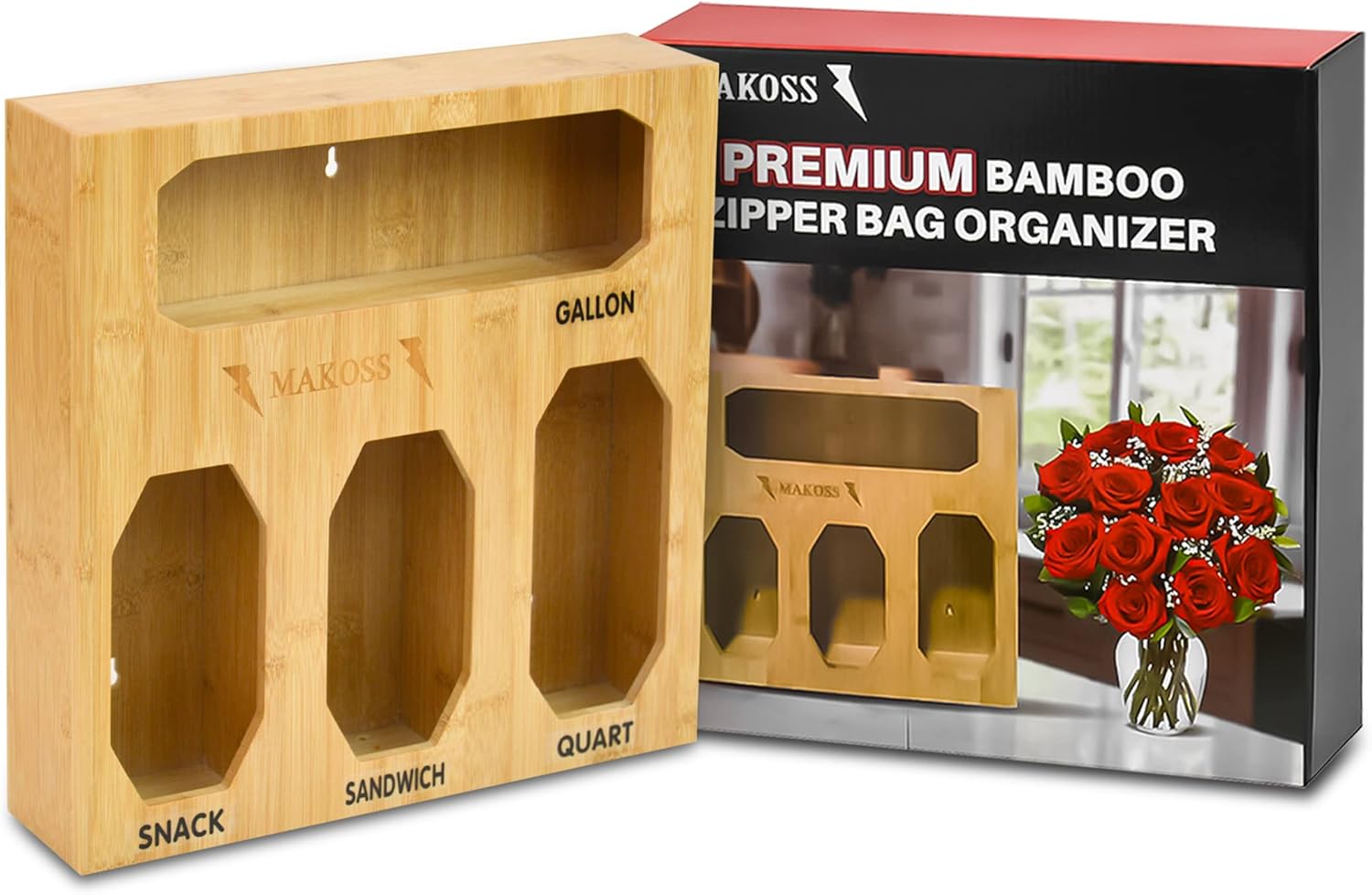 MAKOSS Premium Bamboo Ziploc Bag Storage Organizer