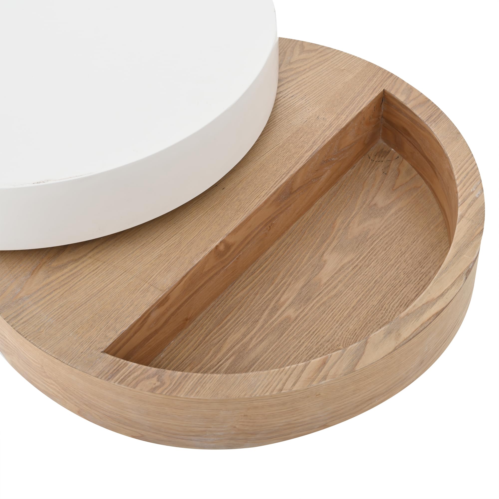SUKY Mesa de centro cilíndrica, mesa superior giratoria 360°, mesa de salón, mesa de sofá de tres niveles, 3 estantes, capacidad de carga 30 kg, madera de sauce con espacio de almacenamiento, color
