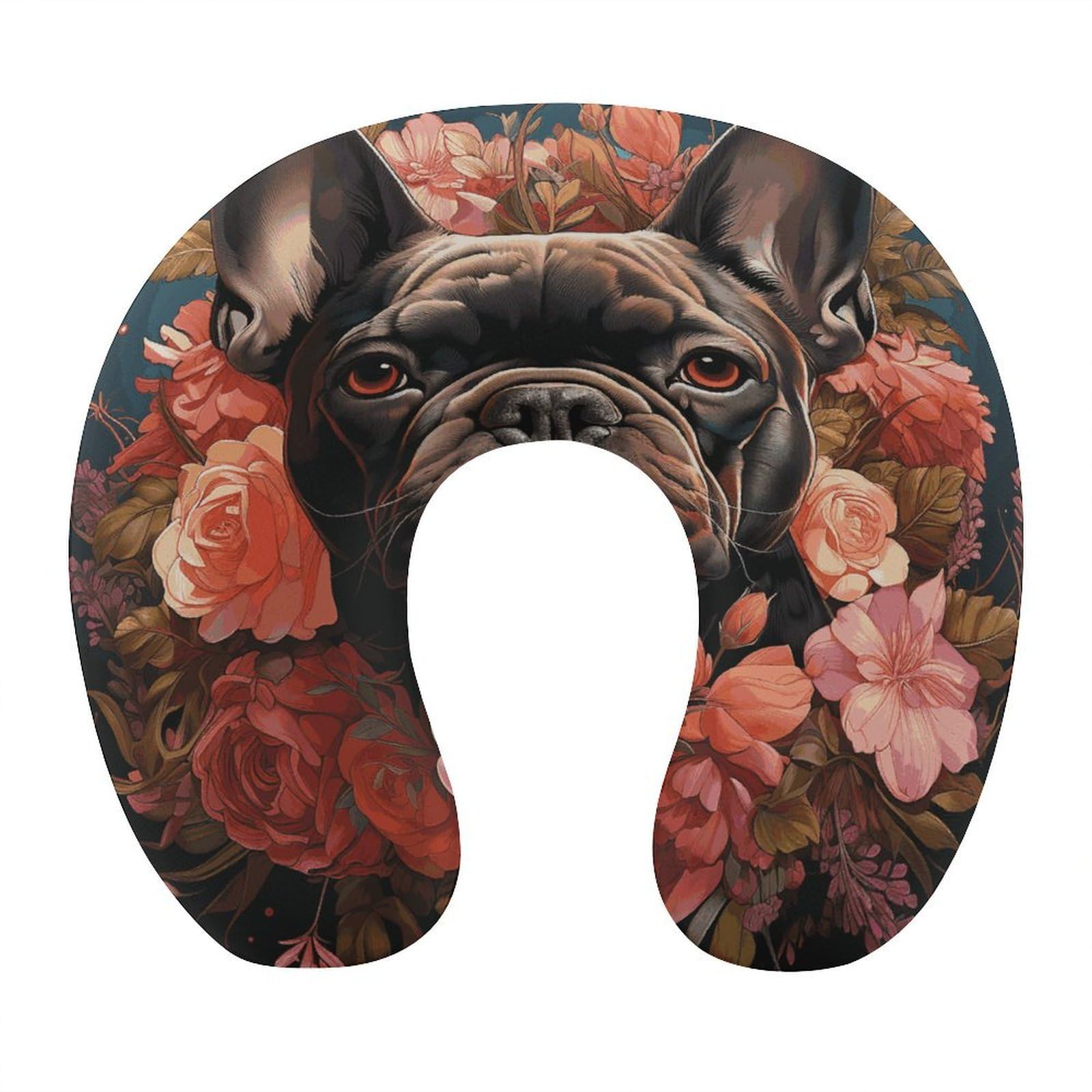 Btcowzrv Style Bulldog And Flowers U Shaped Neck Pillow Travel Pillows