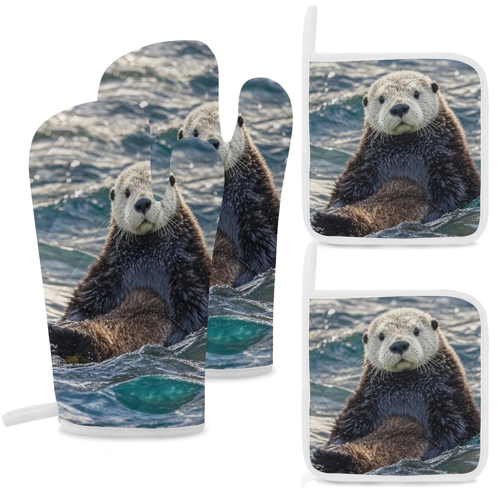Gants de cuisine et maniques loutre de mer lot de 4 résistants à la chaleur