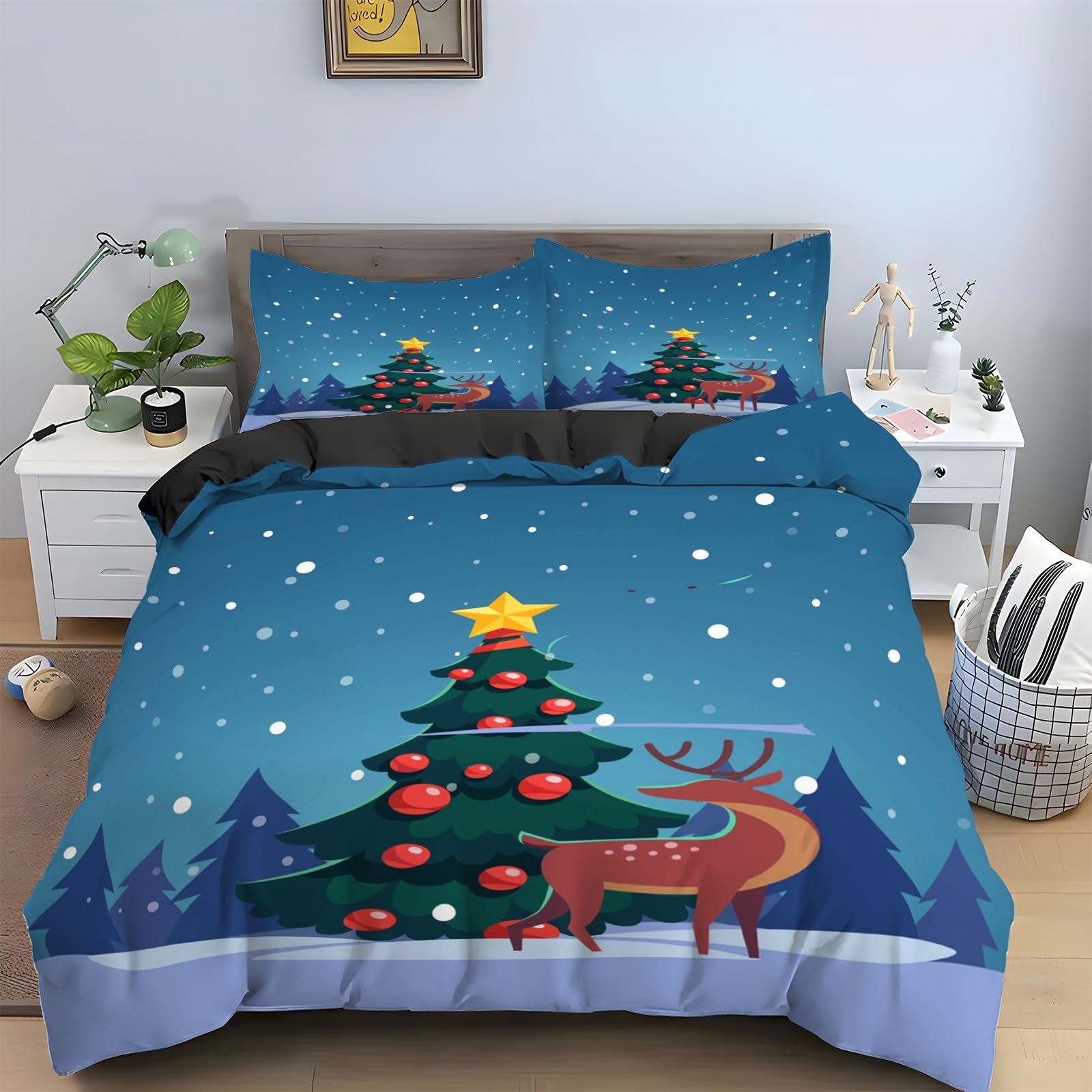 Ensemble de literie 3 pièces motif Noël et Nouvel An en microfibre haute densité
