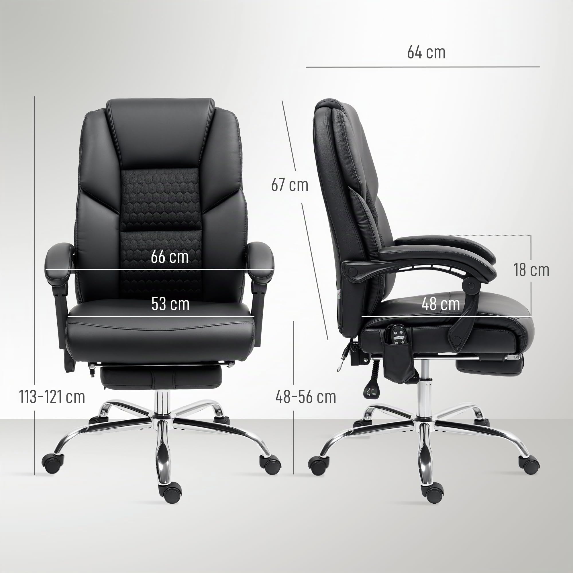 HOMCOM Sillón de oficina con masaje y calefacción reclinable Negro