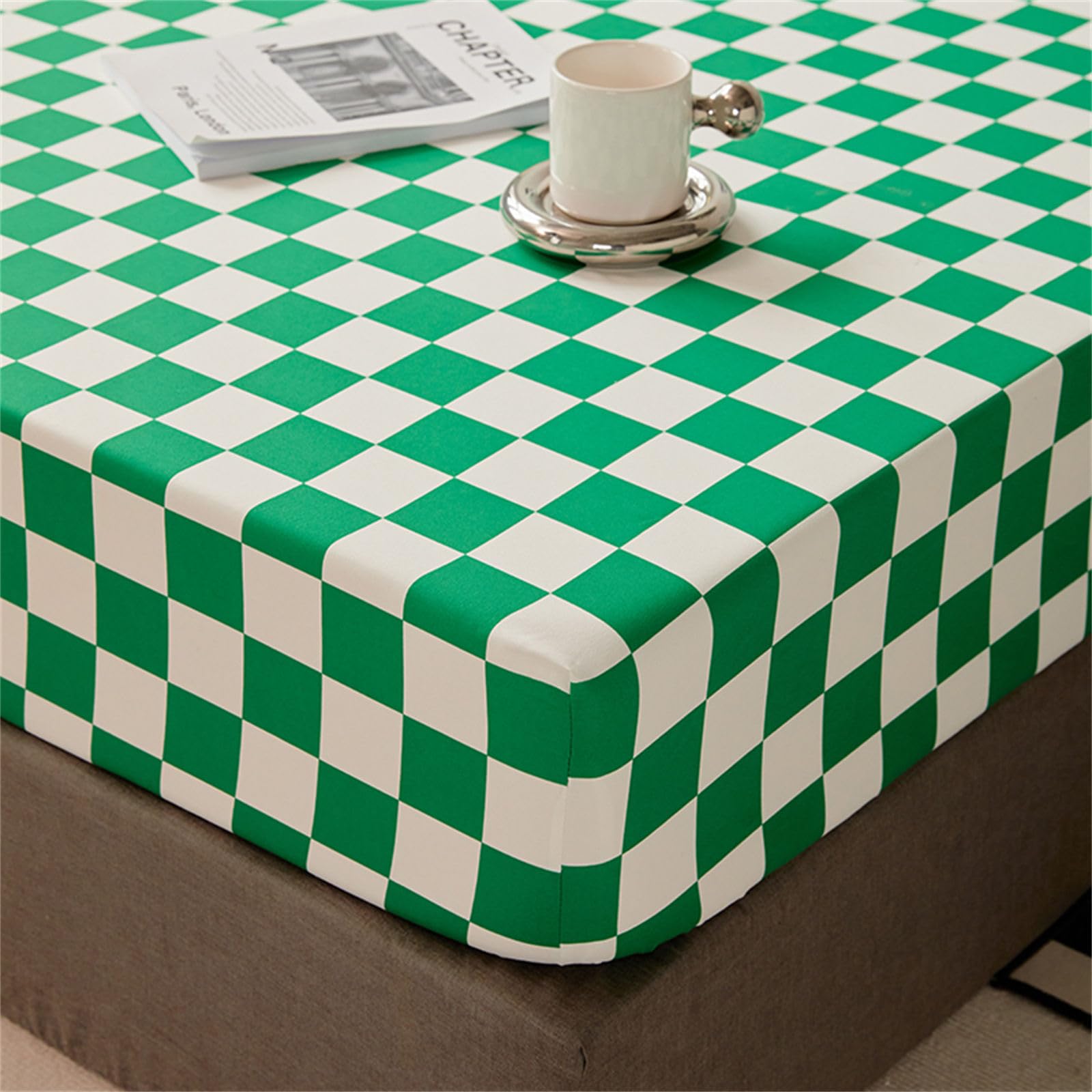 Odot Microfiber Fitted Sheet, Checkerboard Pattern Fitted Sheets with Deep Pocket 30cm, Soft Breathable Bed Sheets, Single Double King Size Bed Sheet for Children Adult (180x220x30cm,Green)