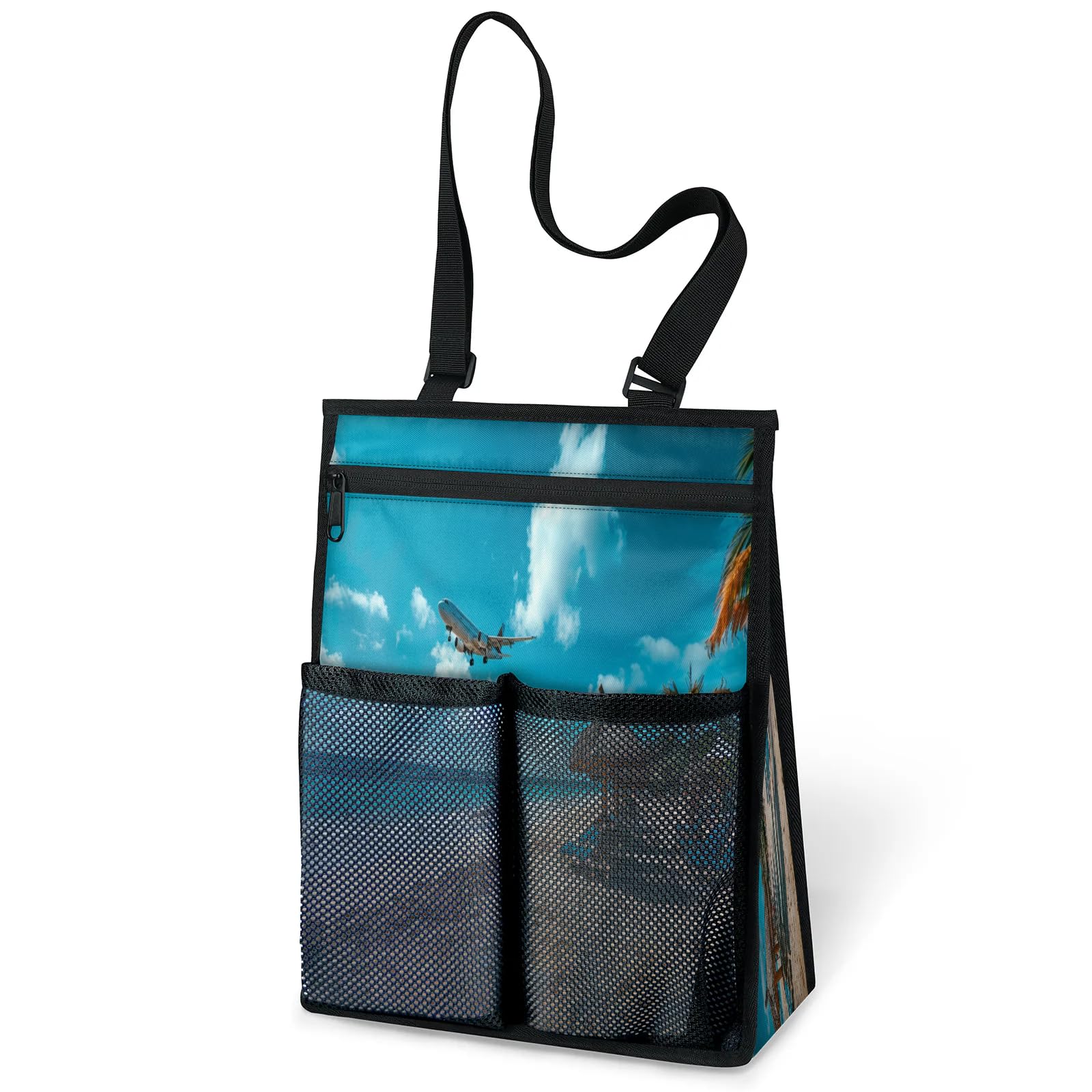 Ourtheme Airplane Sea Beach Portable Shower Bag for Travel Gym Camp Beach Tote Shower Caddy Bags Hanging Toiletry
