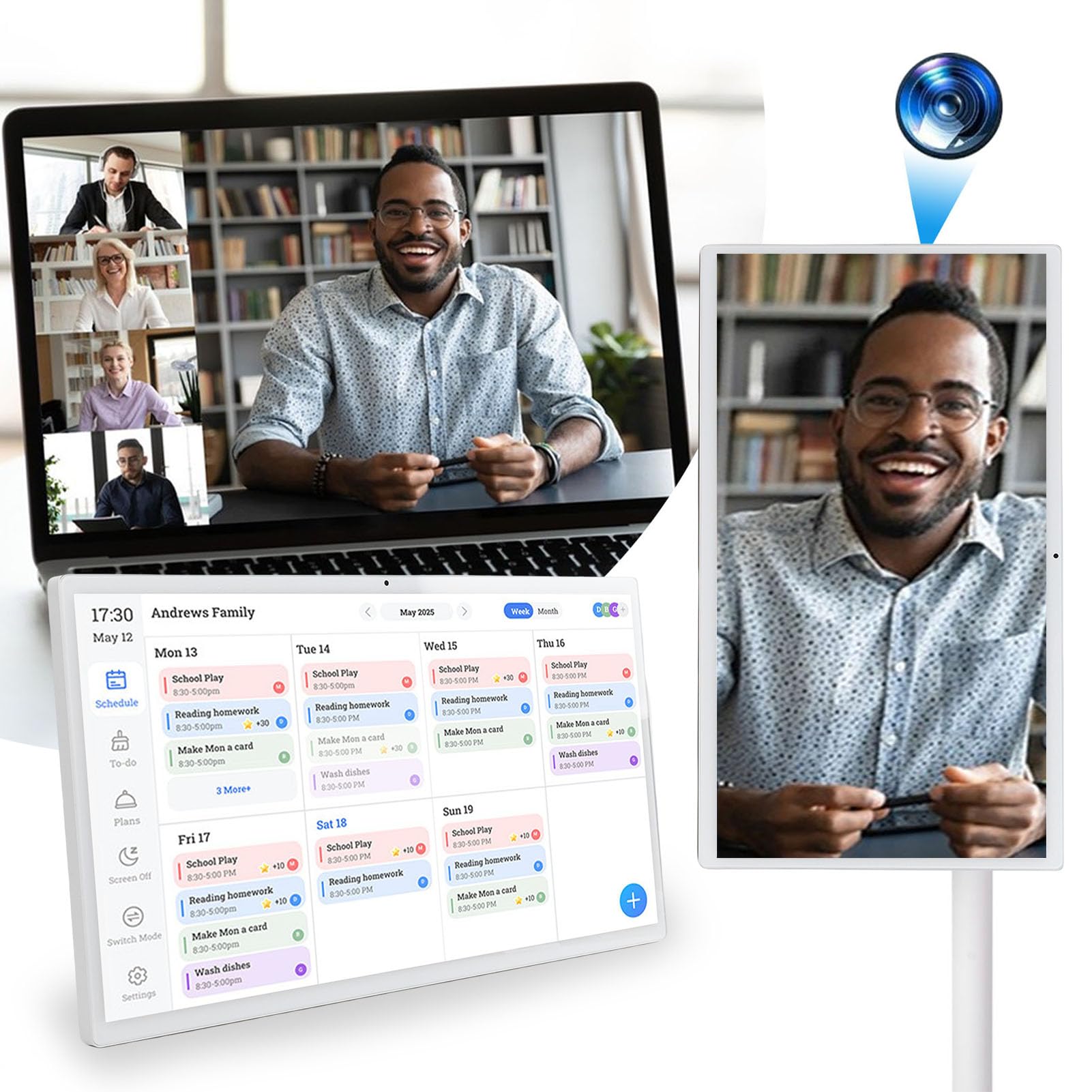 TARSHYRY 21,5-Zoll-Digitalkalender mit Fernbedienung, Smart-Touchscreen, Interaktives Display, Aufgabendiagramm, Smart-Familienplaner, Mediaplayer, 4 GB, 64 GB, Elektronischer (EU-Stecker 100–240 V)