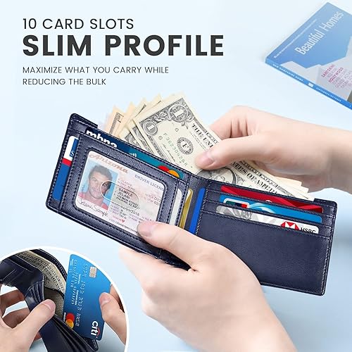 Miniatura 7 de Zitahli Cartera delgada para hombre con compartimento para billetes cartera de cuero RFID plegable para hombre bolsillo frontal tarjetero
