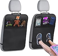 Lebogner 2-Pack XL Waterproof Back Seat Covers for Kids - Kick Mats with 3-Pocket Organizer, Protects from Dirt, Mud & Scratches