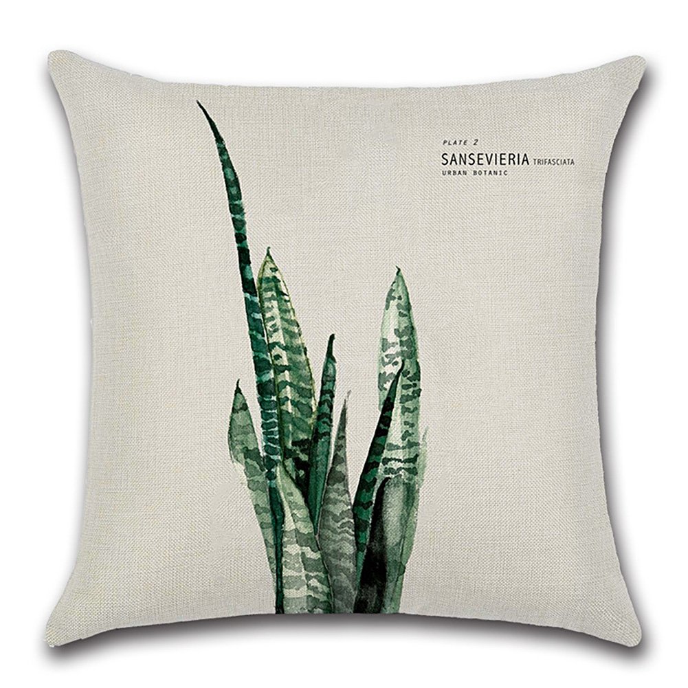 Set Di 4 Federe Copricuscino In Misto Lino, Motivo Foresta Tropicale. Decorative Per Divano O Letto, Misura 45x45 Cm (sfondo Beige Chiaro). - 3