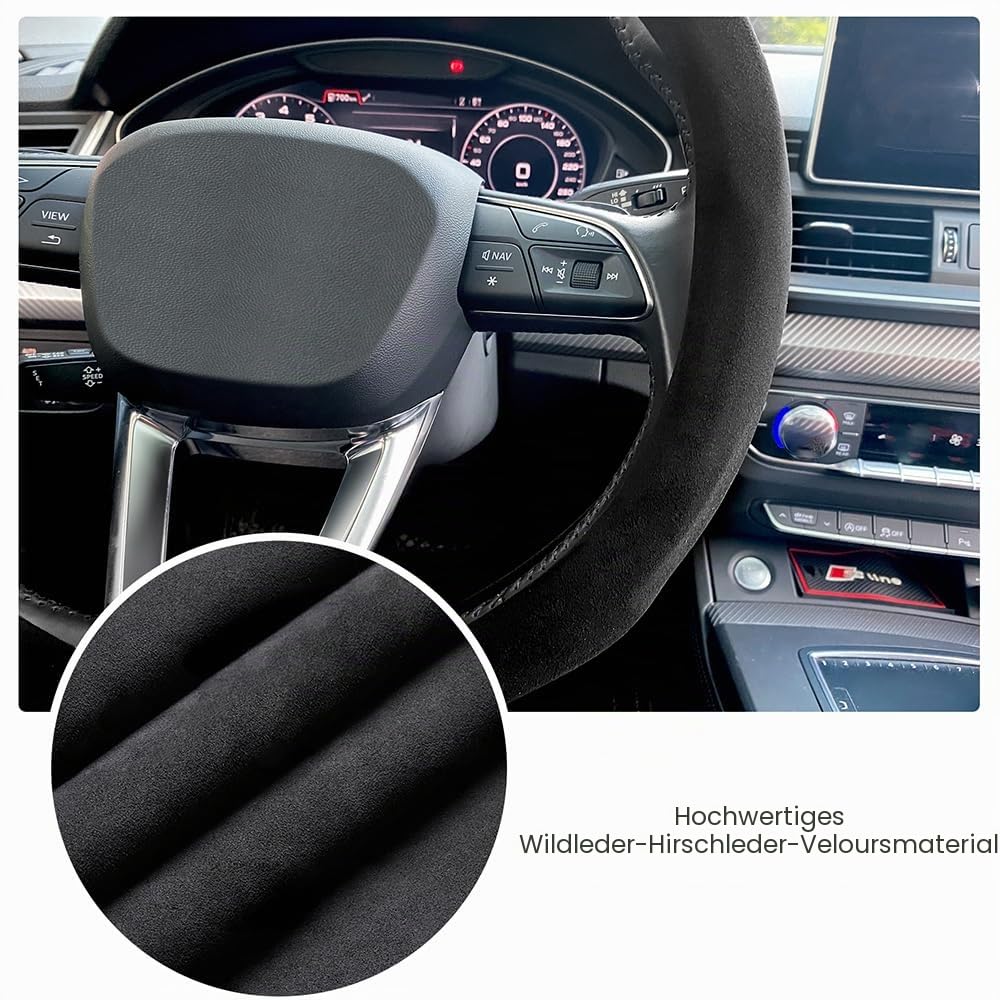 Carodi Lenkradbezug aus Wildleder, rutschfest, Leder, Auto-Innenmontage, 38,1 cm, universell