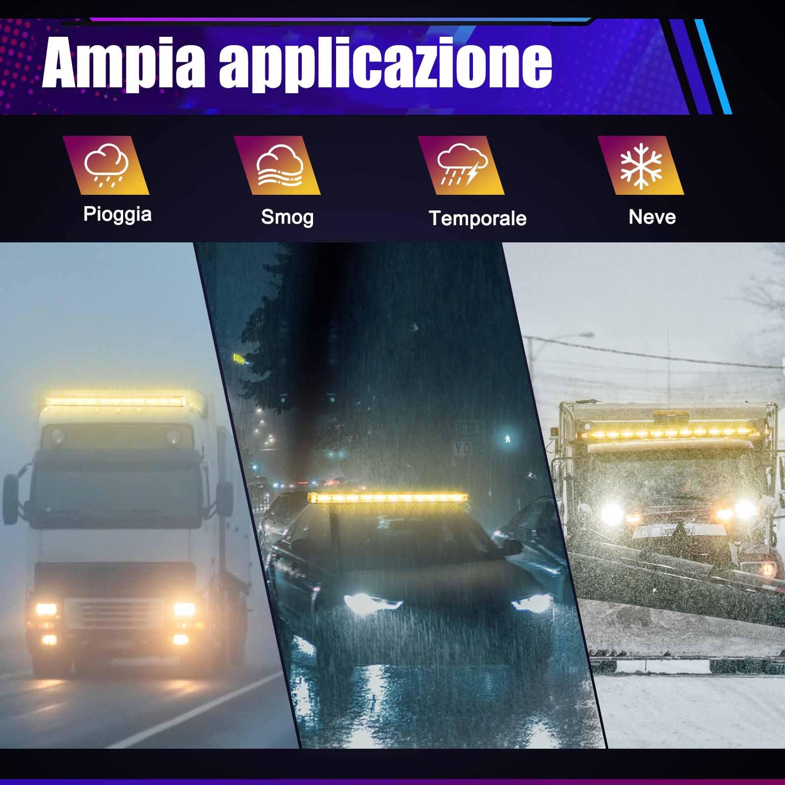 96 LED lampeggiante di emergenza, 130 cm, 16 modalità Lampeggiante da tetto, lampeggiante di sicurezza con base magnetica, adatto per veicoli commerciali 12V/24V，Trattore lampeggiante