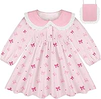 MHJY Toddler Girl Long Sleeve Floral Princess Dress with Matching Bag - Fall Playwear Babydoll Outfit