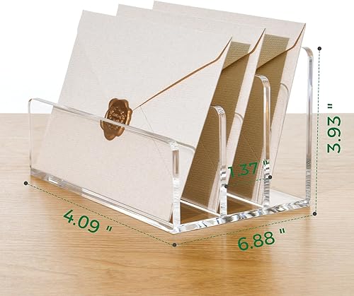 Miniatura 2 de 3 compartimentos de acrílico transparente - Clasificador vertical de letras y organizador de escritorio multifunción para facturas, documentos