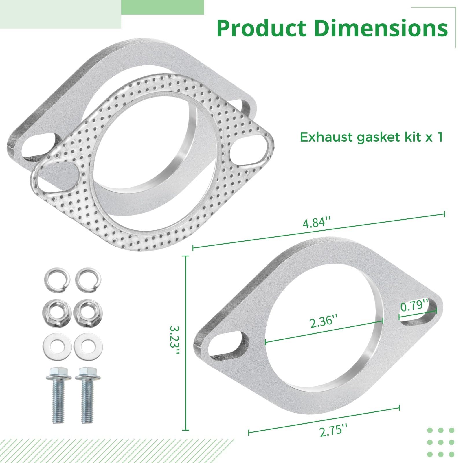Kit de bride d'échappement et de joints avec boulons, écrous et bride de 5,7 cm pour tuyau de descente de 60 mm, résistant à la corrosion