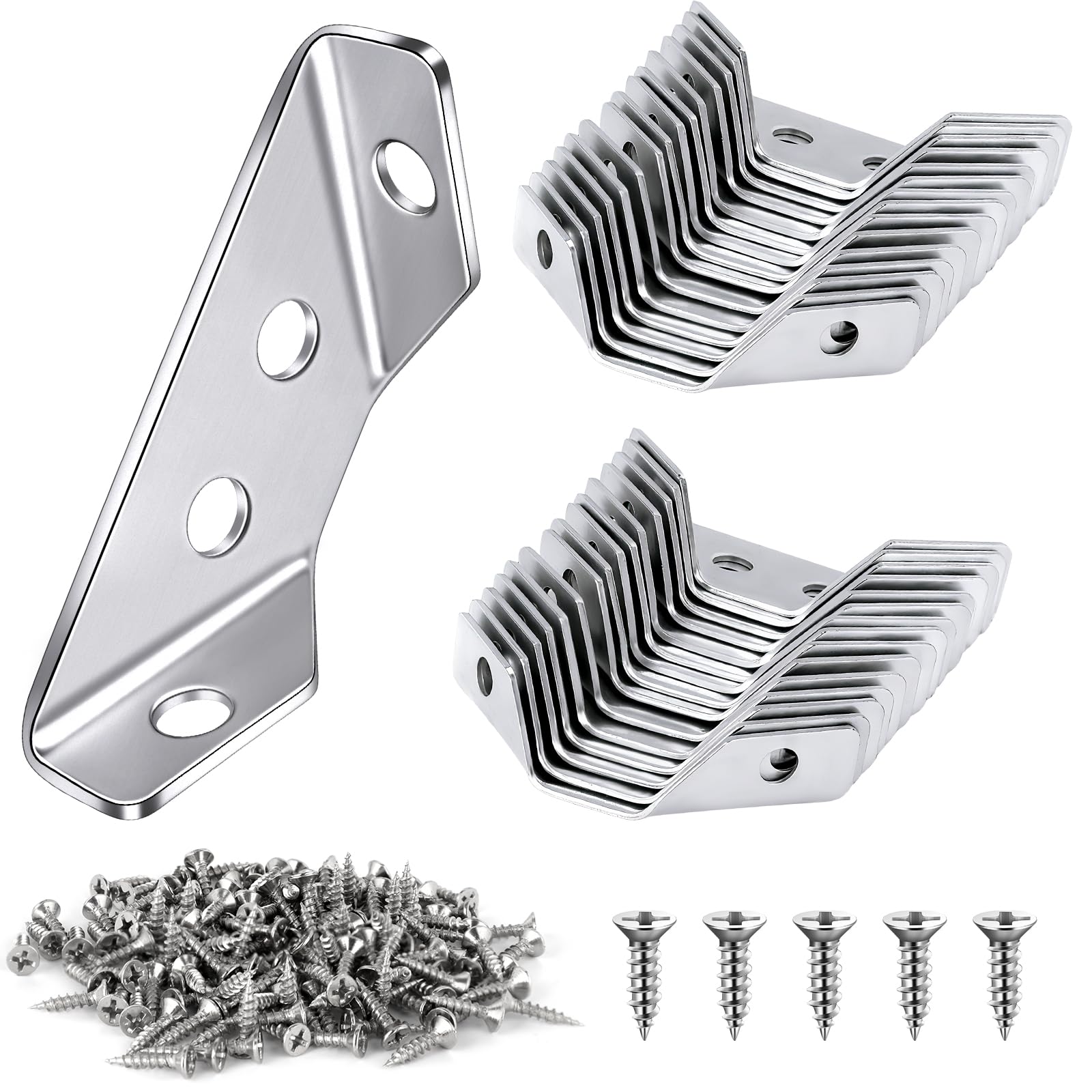 30 Pack Universal Stainless Steel Furniture Corner Connector, Hardware Metal Angle Bracket Corner Braces, Corner Brackets for Wood Frame, L Brackets for Shelves, Table Cabinet, Drawer with 120 Screws-image-17