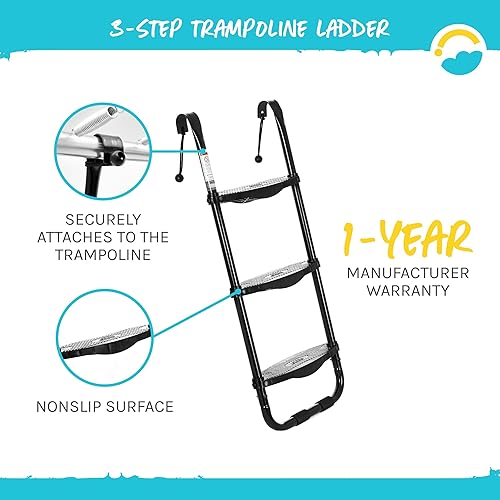 Miniatura 4 de SkyBound Escalera universal para cama elástica de tres escalones, escalera ancha para cama elástica, escalera de acero resistente con escalones de
