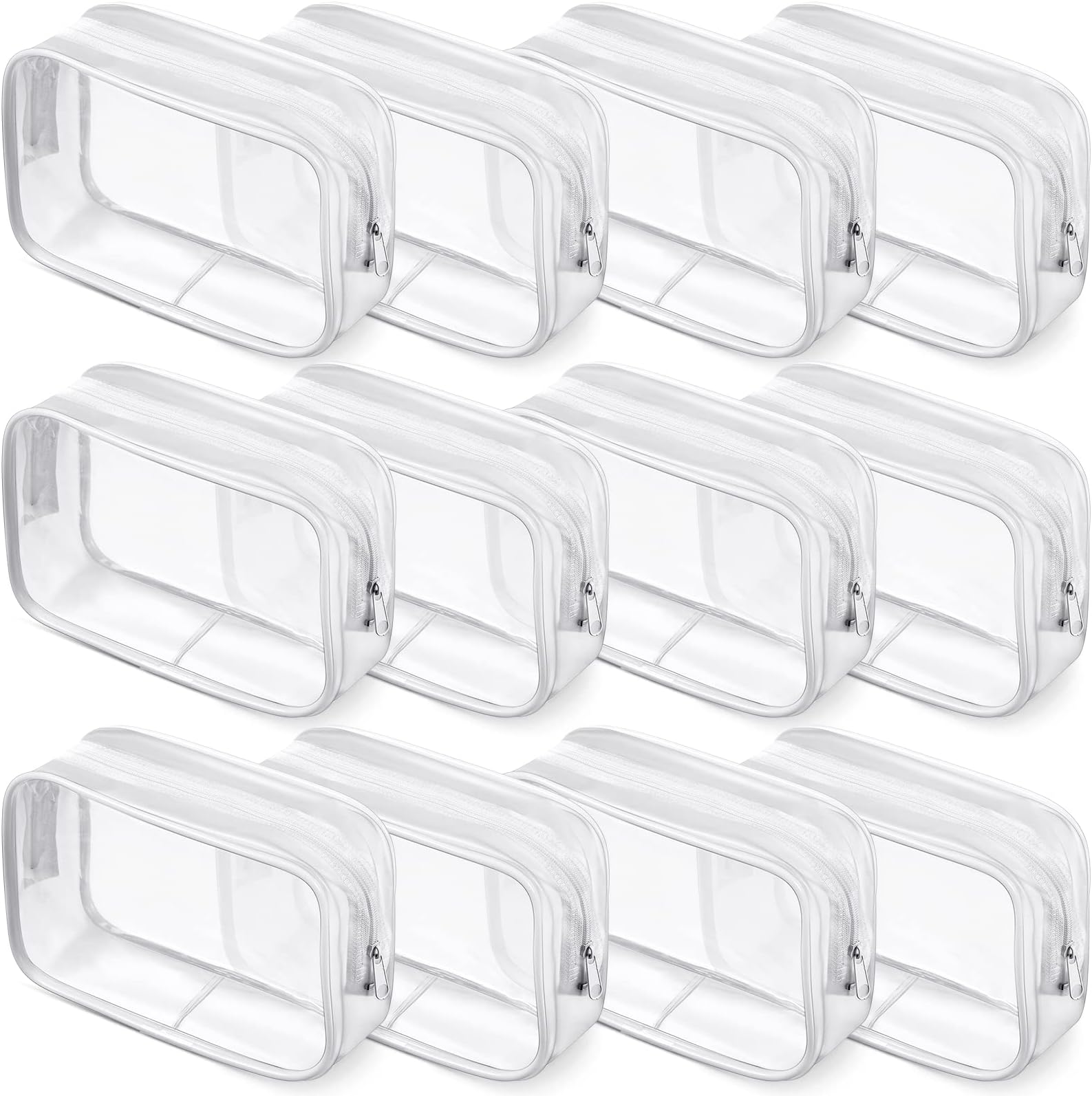 Weewooday 12 Pieces Clear Makeup Bags Cosmetic Storage Bags PVC Zipper Pouches Travel Waterproof Makeup Plastic Case for Women Organizing Toiletries Traveling Bathroom(Small,White)