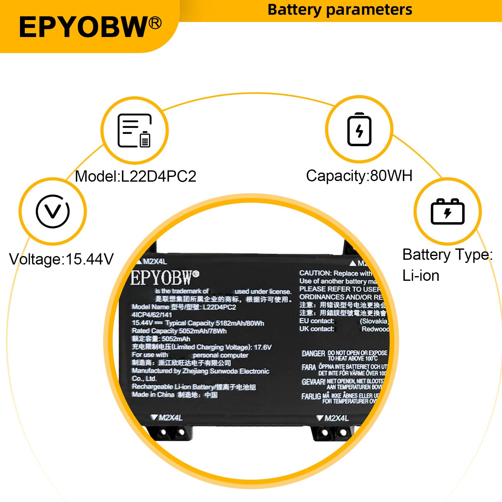 Amazon.com: EPYOBW L22D4PC2 Laptop Battery 80Wh L22B4PC2 L22M4PC2