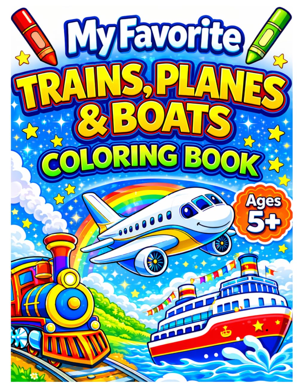 My Favorite Trains, Planes & Boats Coloring Book for Ages 5+ (My Favorite Things That Go Coloring Books)