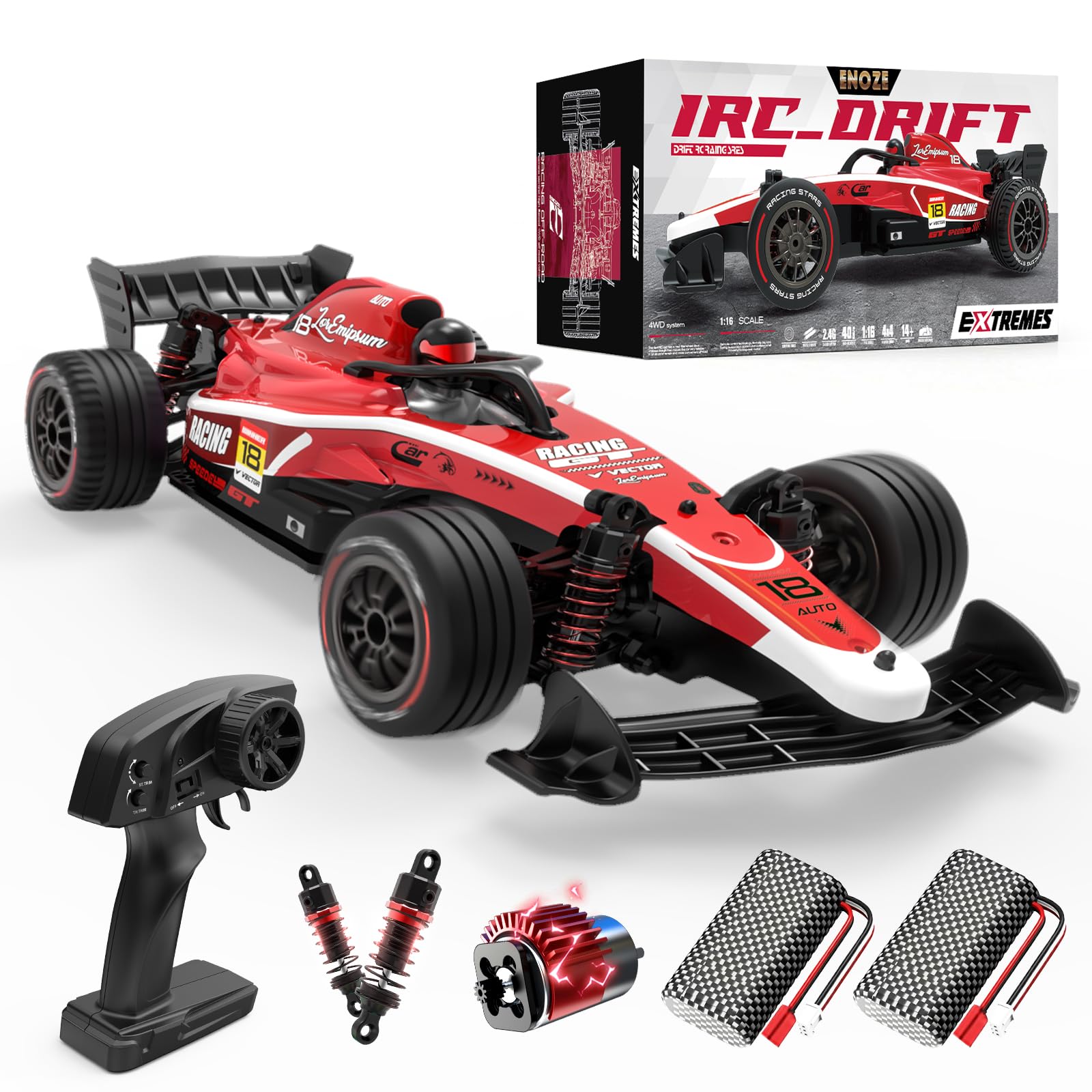 YESHIN 1:14 Scale Ferngesteuertes Auto RC Formula Auto - 4WD Offroad mit 36 km/h, für Erwachsene, Realistisches High-Speed Rennspielzeug,mit 2 wiederaufladbaren 1500-mAh-Akkus