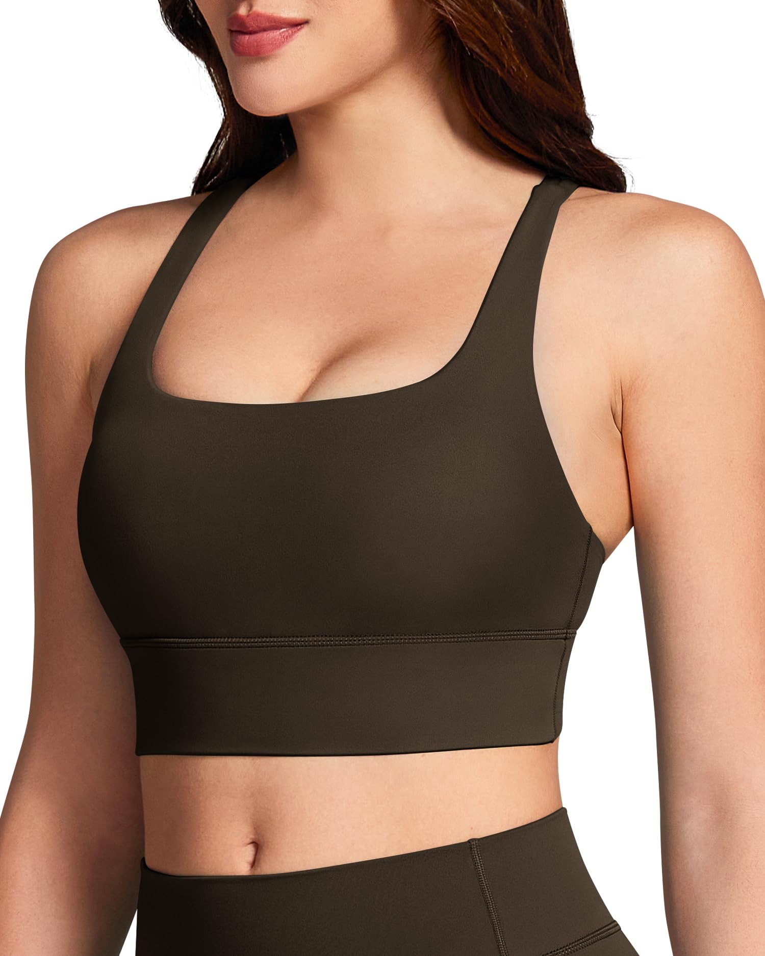 Queenie Ke BareLuxe Sports Bras for Women Padded Medium Support for Yoga Cross Back Strappy Square Neck Workout Tops