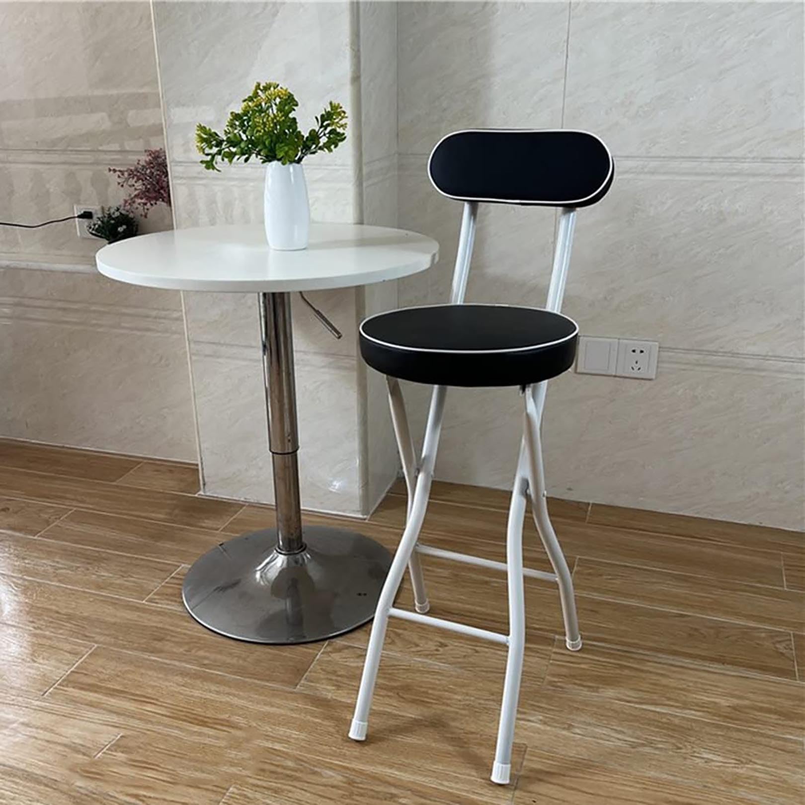 Pealihuy Folding Bar Stool,High Chair Stool with Backrest & Round Padded Seat, Portable Folding Stool for Kitchen Office Party Outdoor (Size : 60cm)