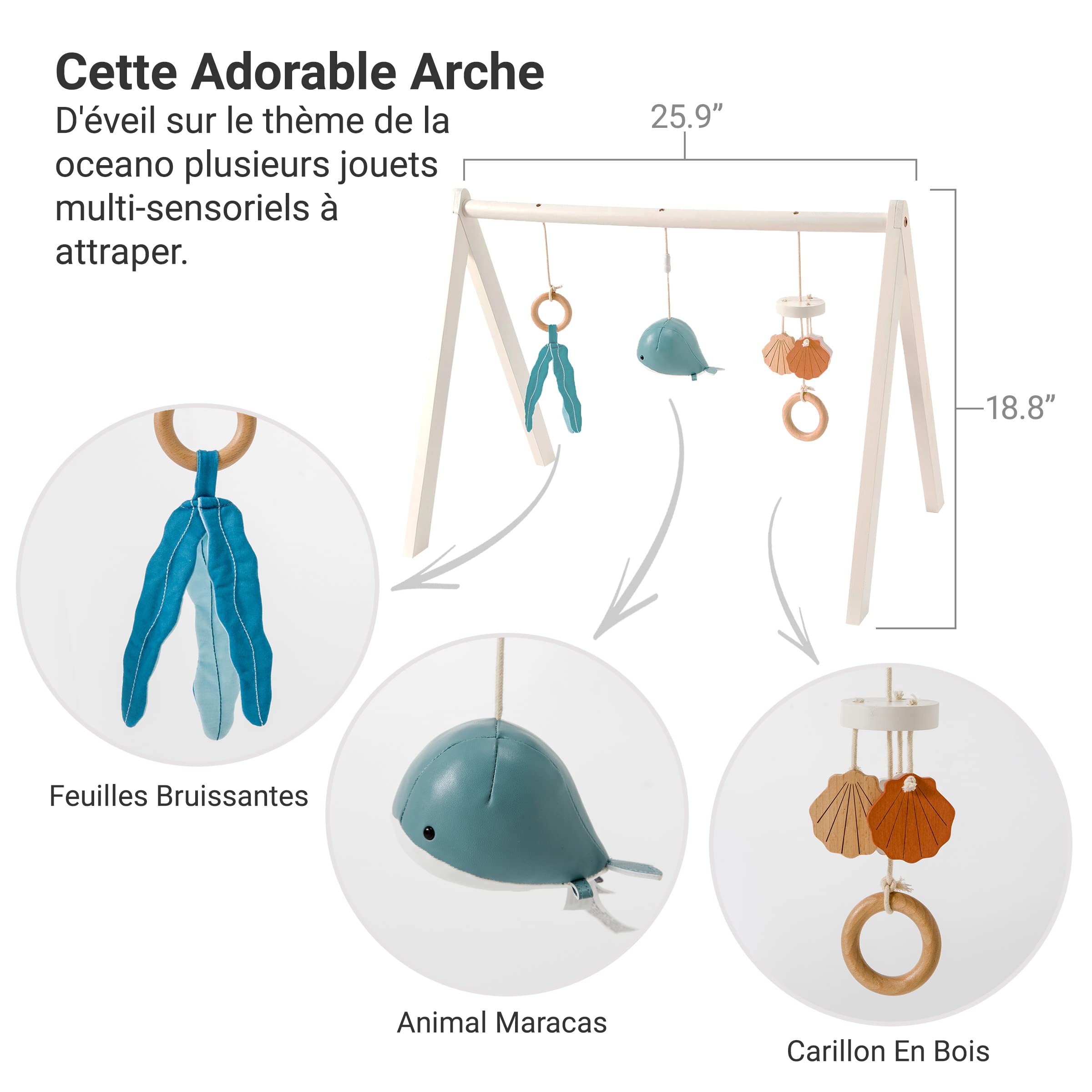 Little Big Friends Arche d'Eveil Jouet Montessori développe la motricité de bébé | Océan
