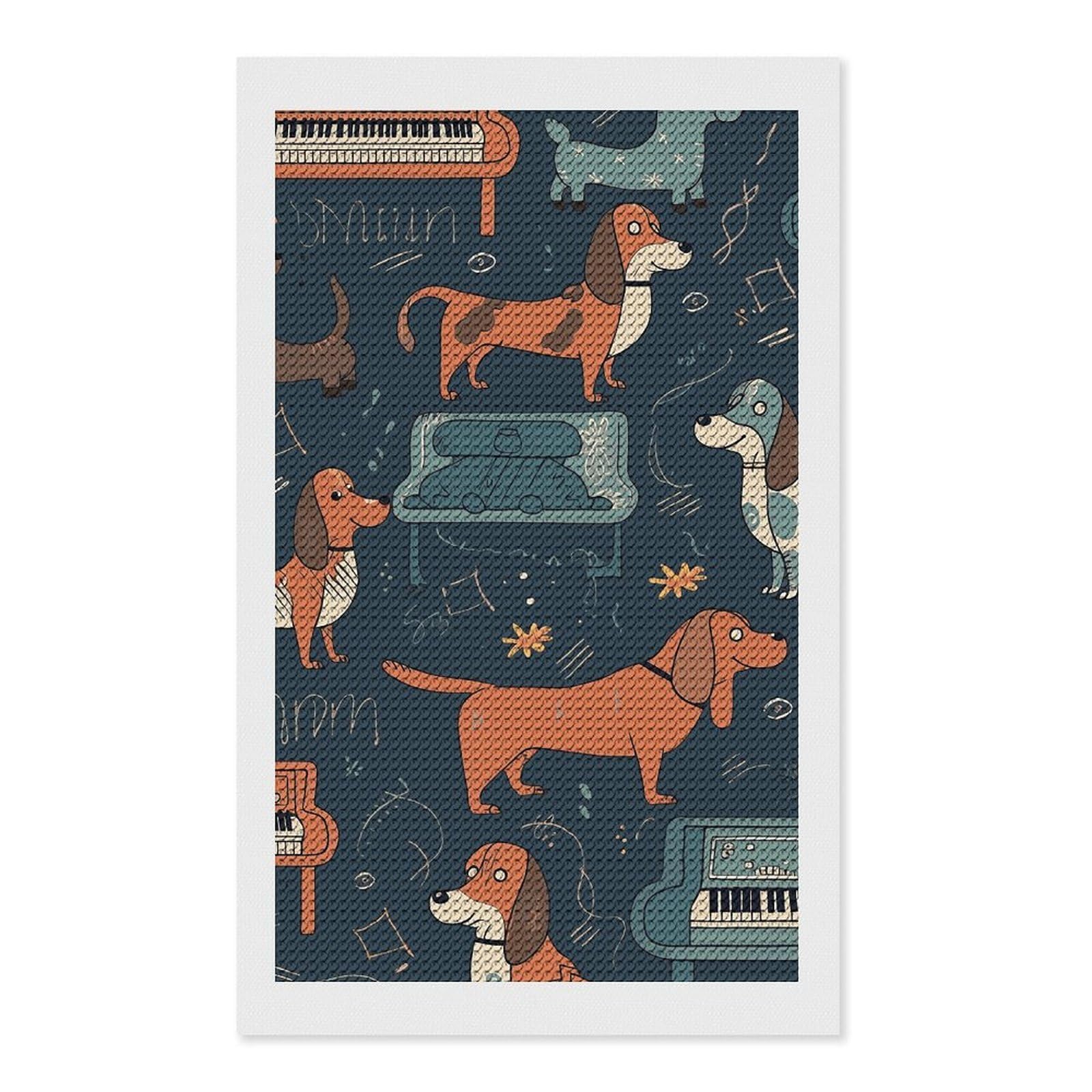 Dachshund and Piano Diamond Art Kits for Adults, DIY 5D Diamonds Painting Kits for Beginner, Round Full Drill Diamond Dots Painting, Diamonds Pictures Gem Art and Crafts Wall Decor 12"x20"