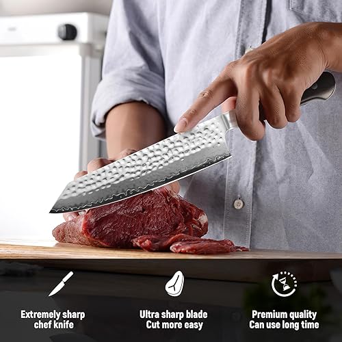 Miniatura 2 de Cuchillo de chef japonés, cuchillo Damasco VG10 de cocina Kiritsuke de 8.5 pulgadas, cuchillos afilados con mango de ébano y funda