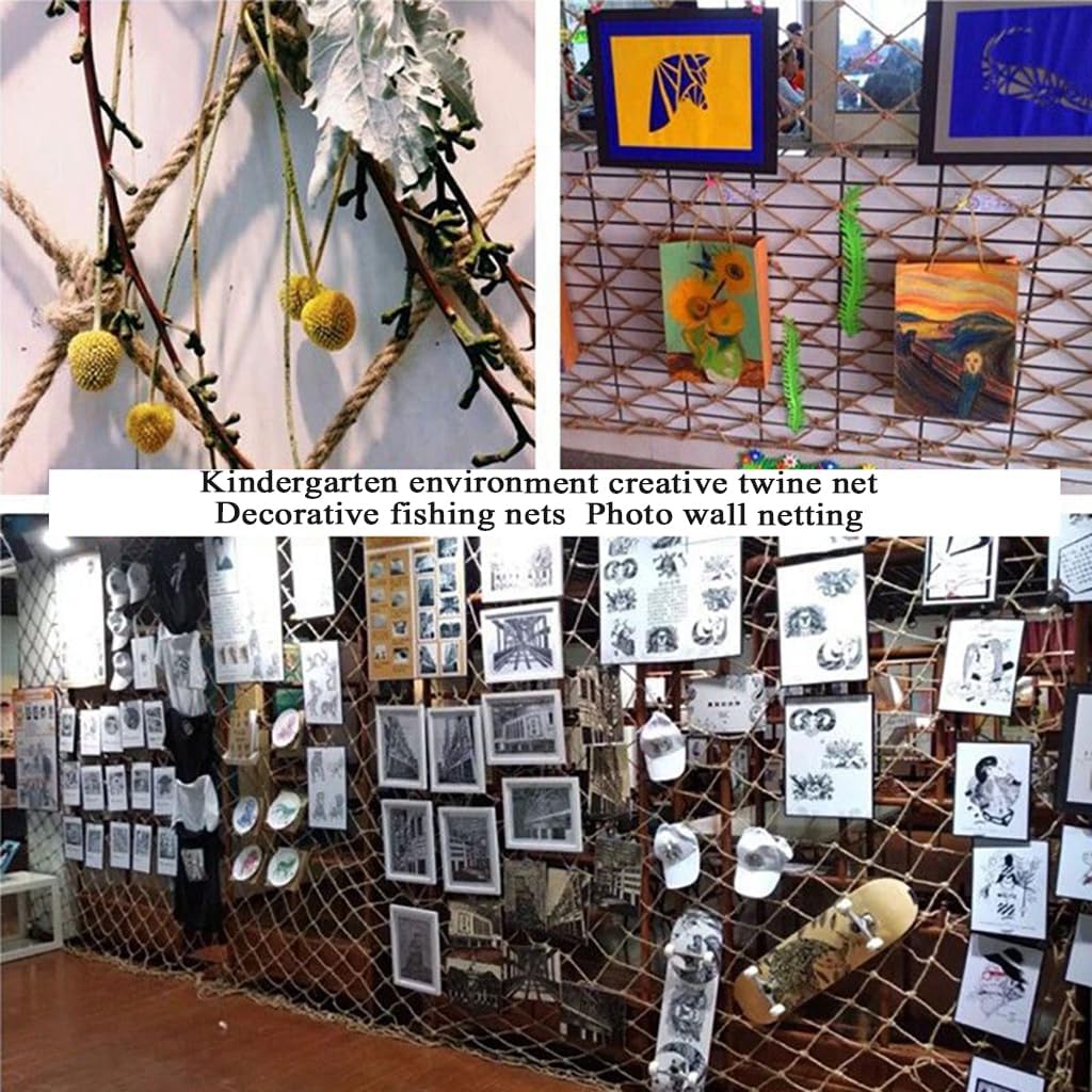 Jute Hemp Rope Net for Railing Decor,Banister Protective Netting,Natural Hemp Rope Net for Hanging Plush Toys Photo Frame Guitar Prop,Thickening Artwork Displa(Size:1M×3M(3.3FT×9.8FT),Color:Jute)