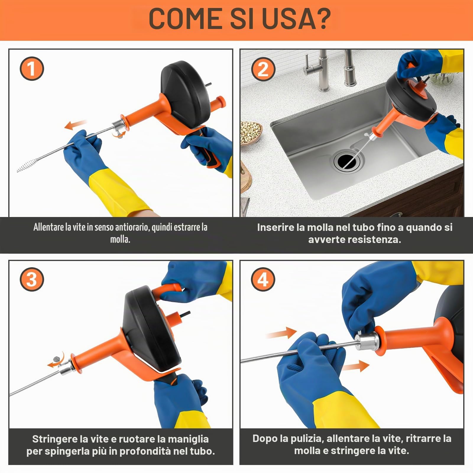 Sonda Sturatubi 10 m, Molla Sturatubi Professionale per Stura Lavandini e Scarichi, Elettrico & Manuale Stura Tubi di Scarico con Attacco per Trapano, per Cucina, Bagno, WC