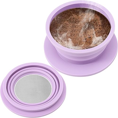 Cafetera plegable sin papel con filtro de malla de acero inoxidable, cafetera de campamento de silicona para verter para 1 a 2 tazas, reutilizable