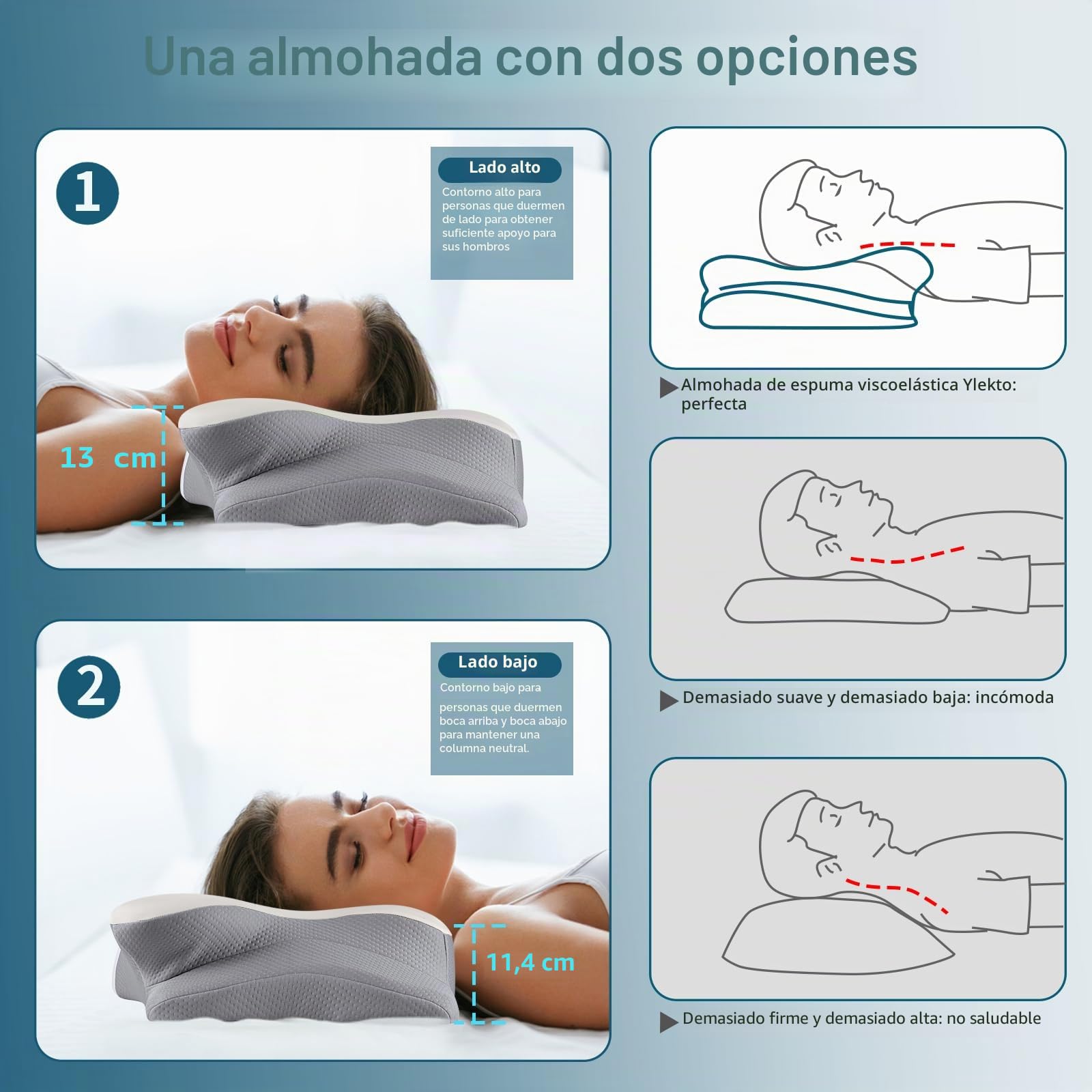 Almohada cervical para el cuello para aliviar el dolor, almohada ergonómica para dormir, almohadas de espuma viscoelástica de contorno con funda de almohada refrescante, almohada ortopédica para