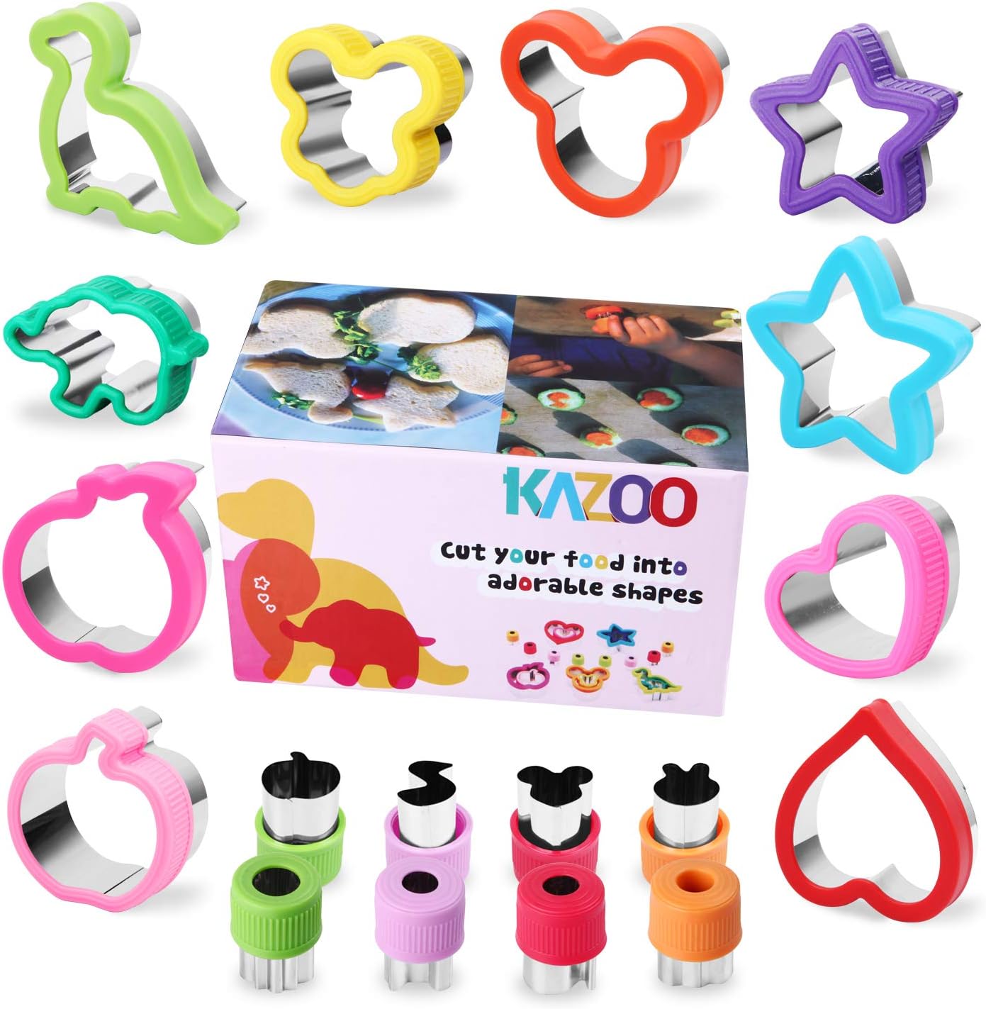 KAZOO 18 Piece Kids Food Shapes Cookie Cutter Kids Sandwich Cookie Cutters Shapes Mini Vegetable Fruit Cutter Shapes Set for Bento Box-Stainless Steel
