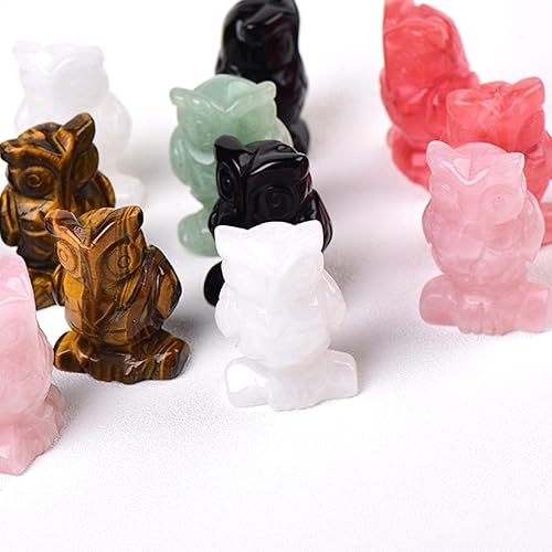 Miniatura 2 de 1 pieza de piedra natural tallada búho adorno de animales ojo de tigre piedra de cristal artesanía, estatuilla hecha a mano para decoración del hogar