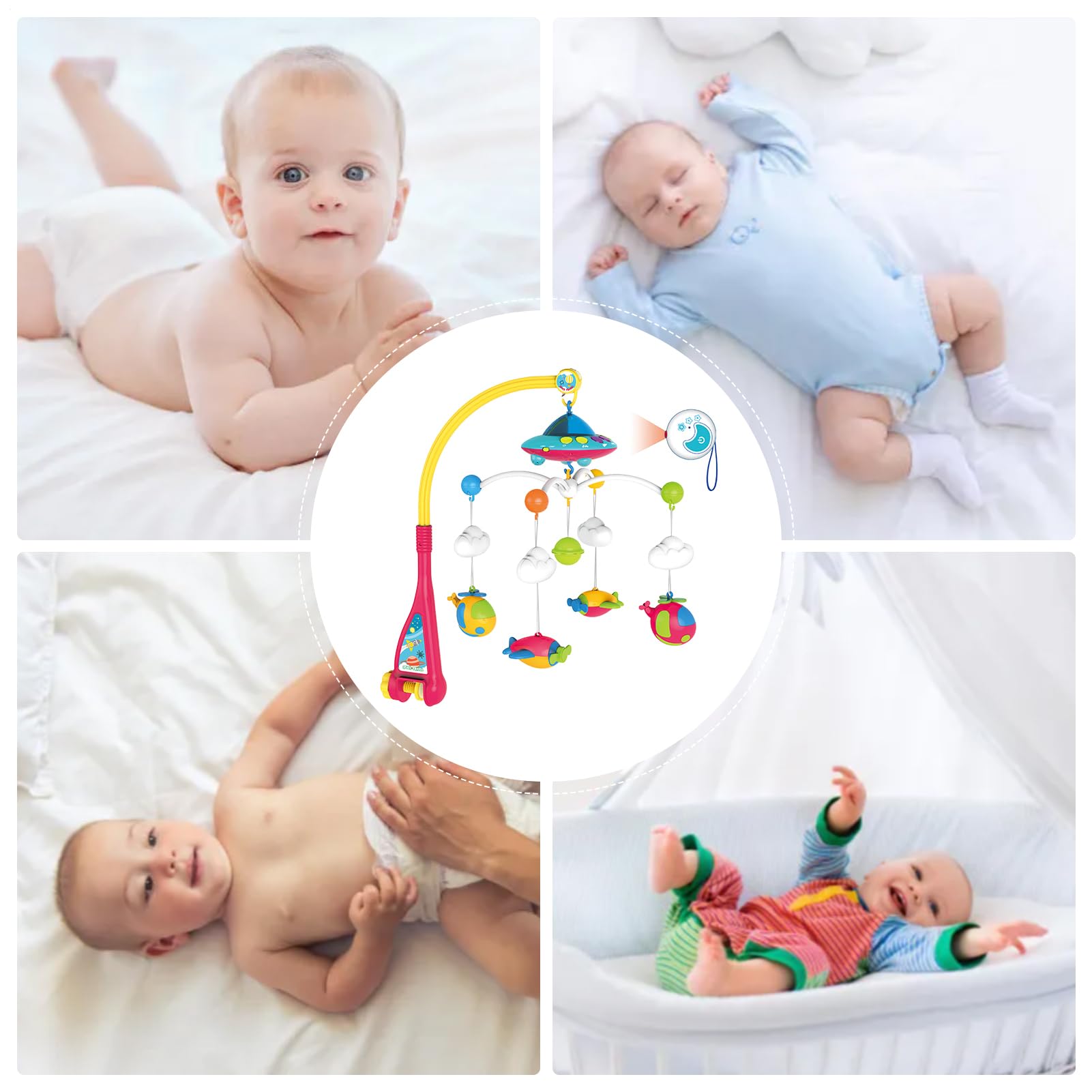 Mobile de cuna con música, móvil musical para cuna Luces Función del | Decoración de la guardería en el hogar Cuestionario para bebés para vacaciones de cump