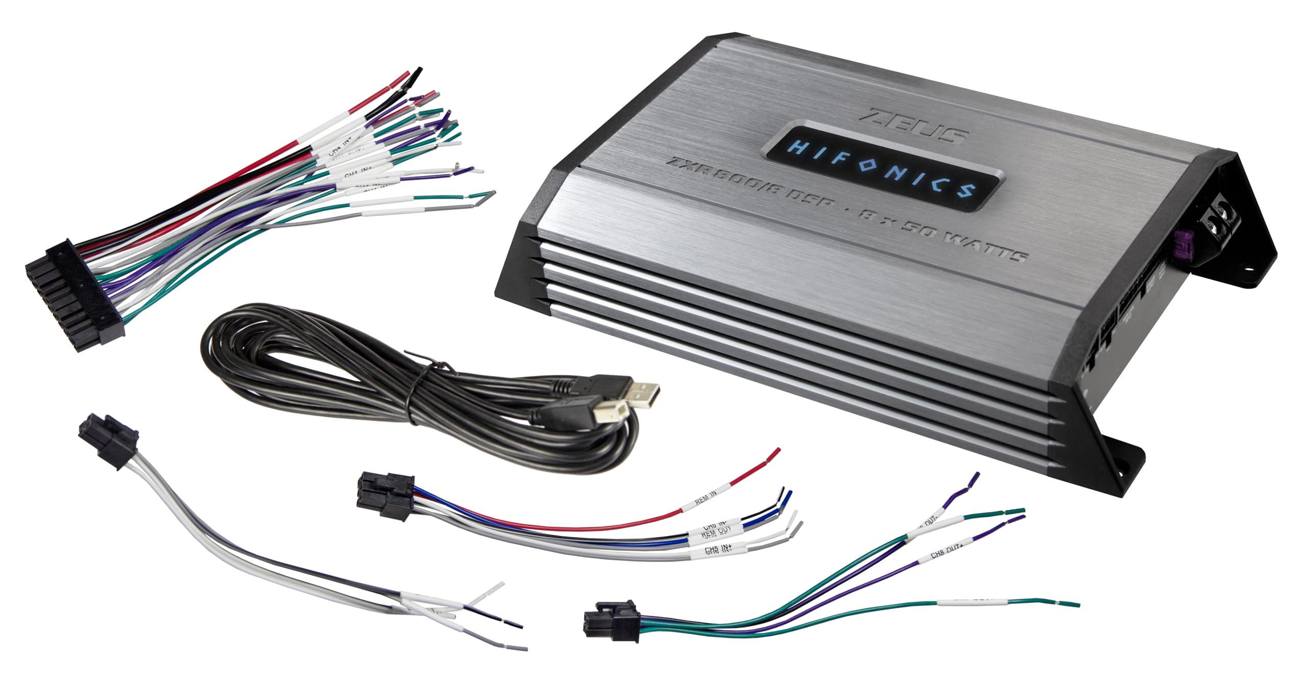 HiFonics ZXR800/8DSP 10-kanałowy wzmacniacz HiFi, 8-kanałowy wzmacniacz HiFi, Bluetooth 5.0, złącze MX-Connect, kompatybilny z adapterami Plug & Play do wielu typów pojazdów