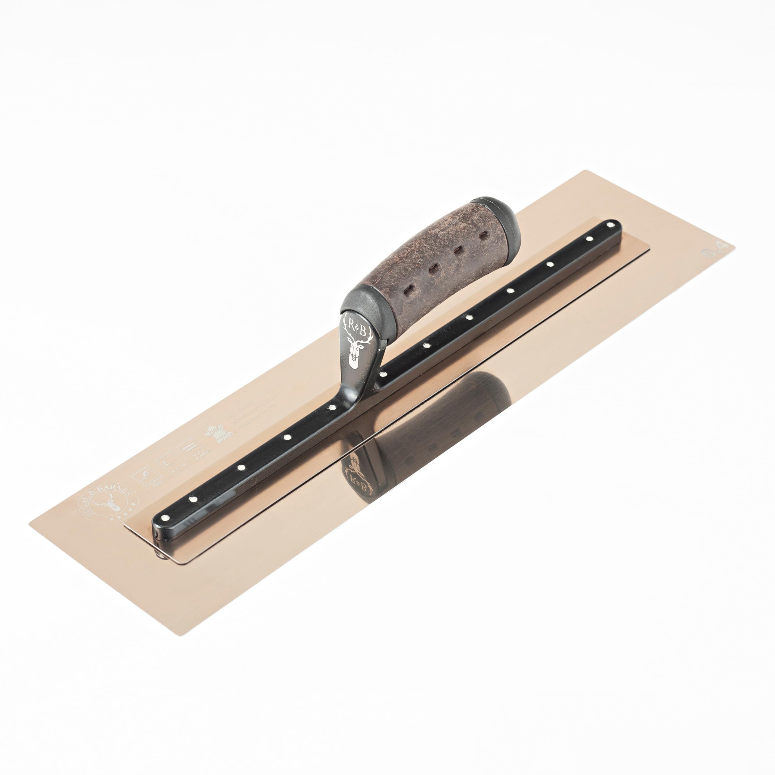 Regal & Barnes MidFlex Gold Hardened Stainless Steel Trowel 18"/ 457mm, Leather Handle, Durable, Rigid, Flexible Plastering Tool, for Plaster, Render, Cement