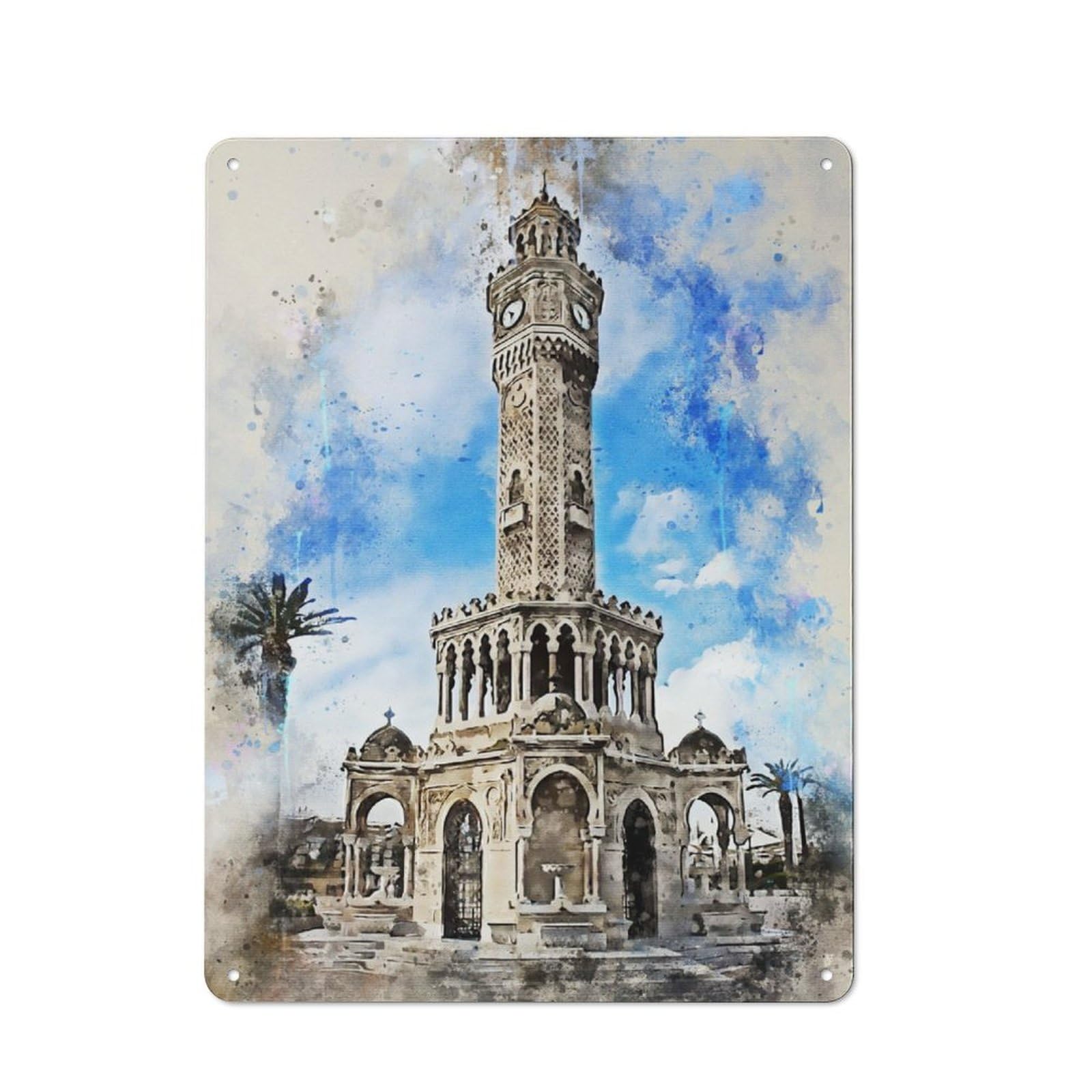 Junmoney Izmir In Watercolor Rustic Metal Sign 40X30cm Featuring For Living Room Wall, For Vintage Wall Decor Fans, For Metal Sign Collectors