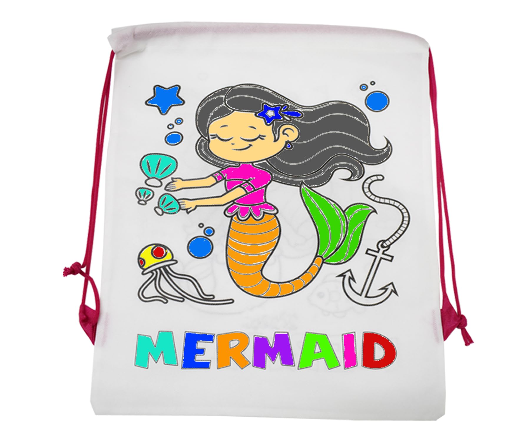 Asera DIY Colouring Bags Birthday Return Gifts Haversack Bags Dori Bags Goody Bags | Set of 12 | Size: 14 x 11 inches | for Kids (Mermaid) 1
