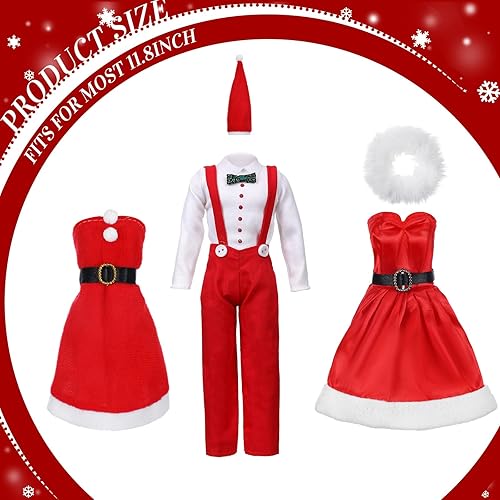 Miniatura 3 de Bencailor Juego de 3 juegos de ropa y accesorios de muñeca de Navidad para niñas y niños de 11.8 pulgadas, conjunto de ropa de Navidad, disfraces de